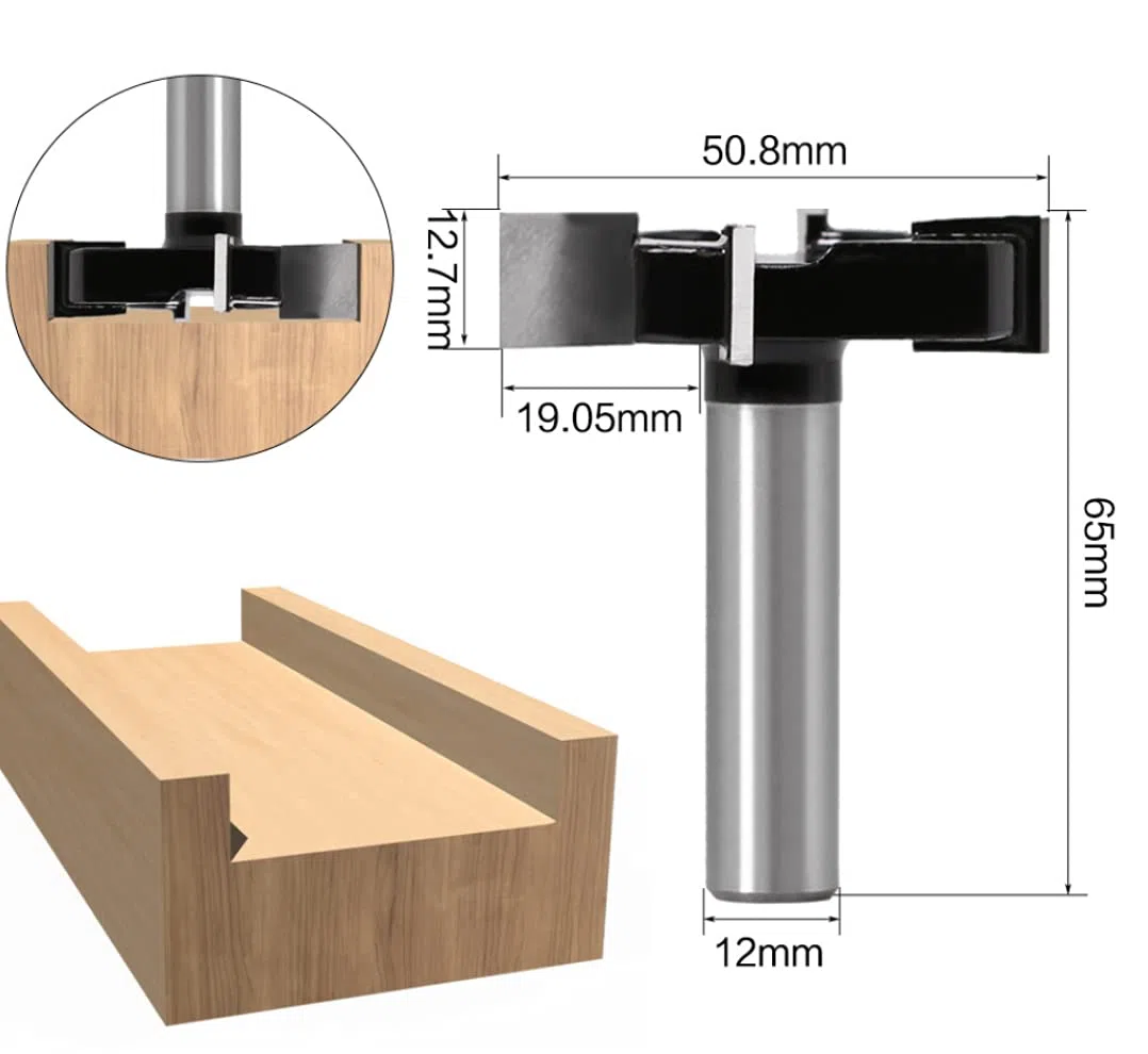 Fresa a T Scanalatura a T, diametro di taglio da 2 pollici, gambo da 12 mm, 4 flauti fresa per piallatura, fresa per smussatura, fresa per superficie, fresa per pannelli, fresa per legno