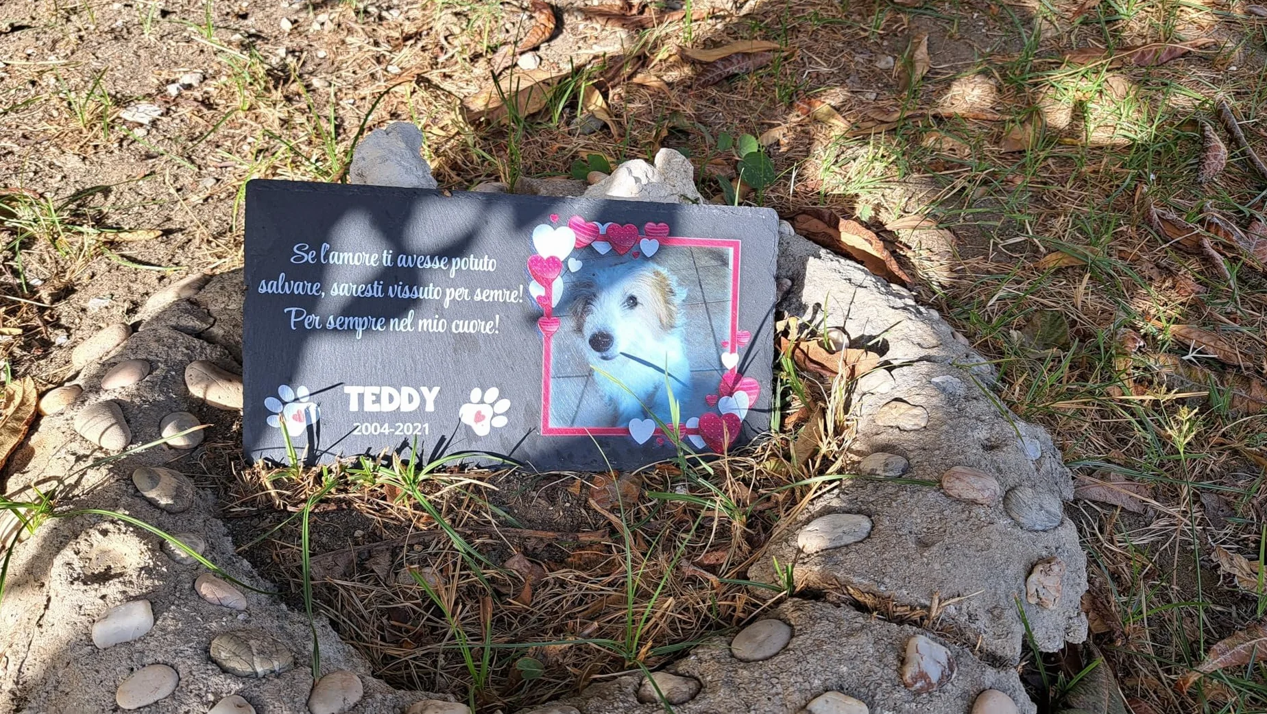 Targa commemorativa per Cane e Gatto, Memoriale personalizzabile in pietra, Lapide cane personalizzata per esterno con foto del tuo animale domestico (Rettangolare 32x17cm)