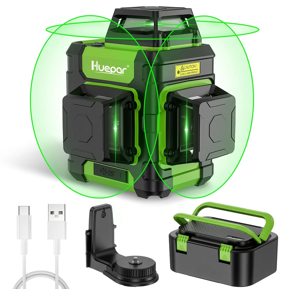 Livella Laser Autolivellante 3x360°,Huepar 45m Livello Laser Verde 12 Linee con Modalità Impulso per esterni,3D Linea a Croce Orizzontale/Verticale con Base Magnetico, 4000mAh Batteria al Litio HM03CG