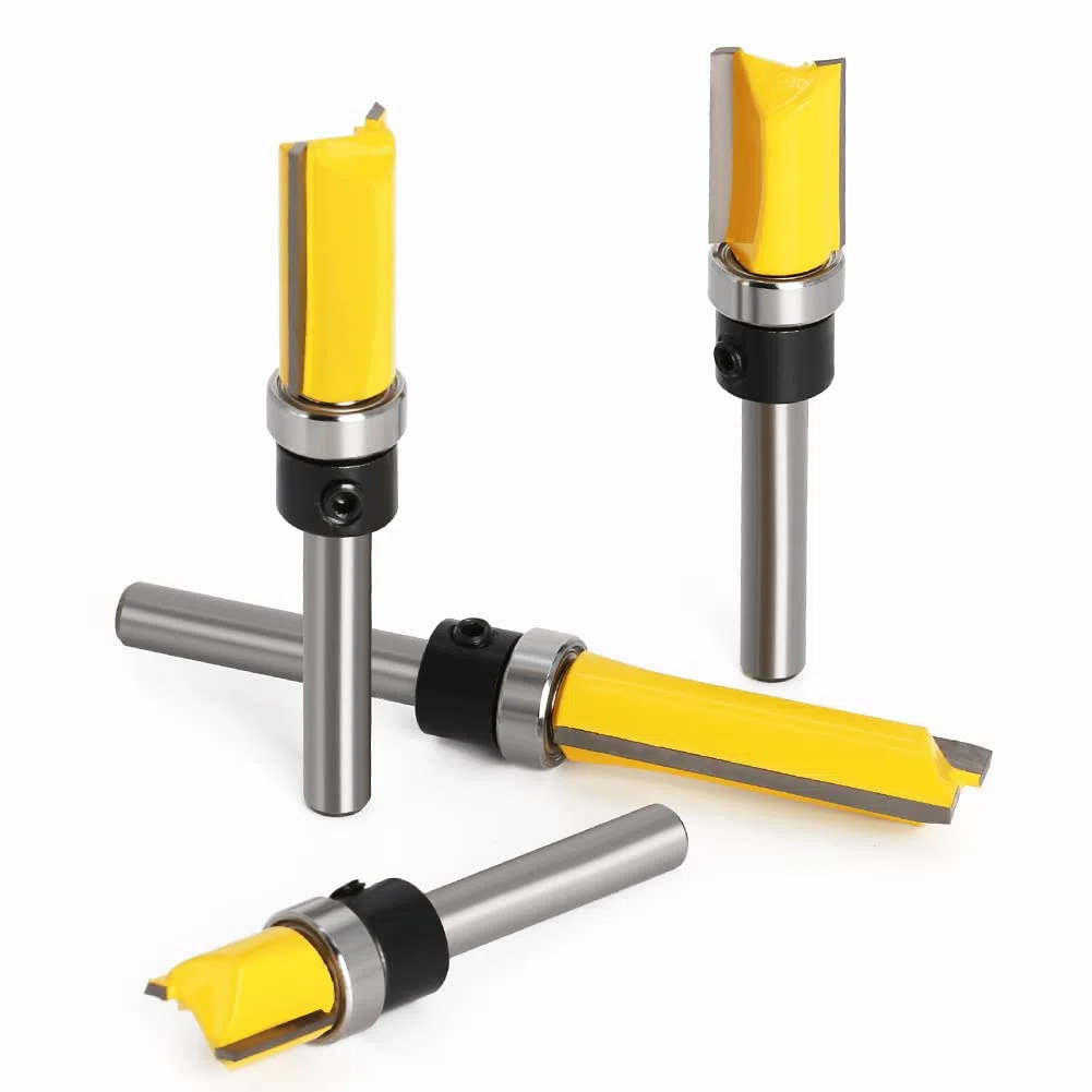 Set di 4 Punte da 1/4 di Pollice con Gambo a Filo Modello, Strumenti per rifinitura a Filo Dritto con Modello di Cuscinetto Trapano per fresatrice Professionale per Legno Top Utensili