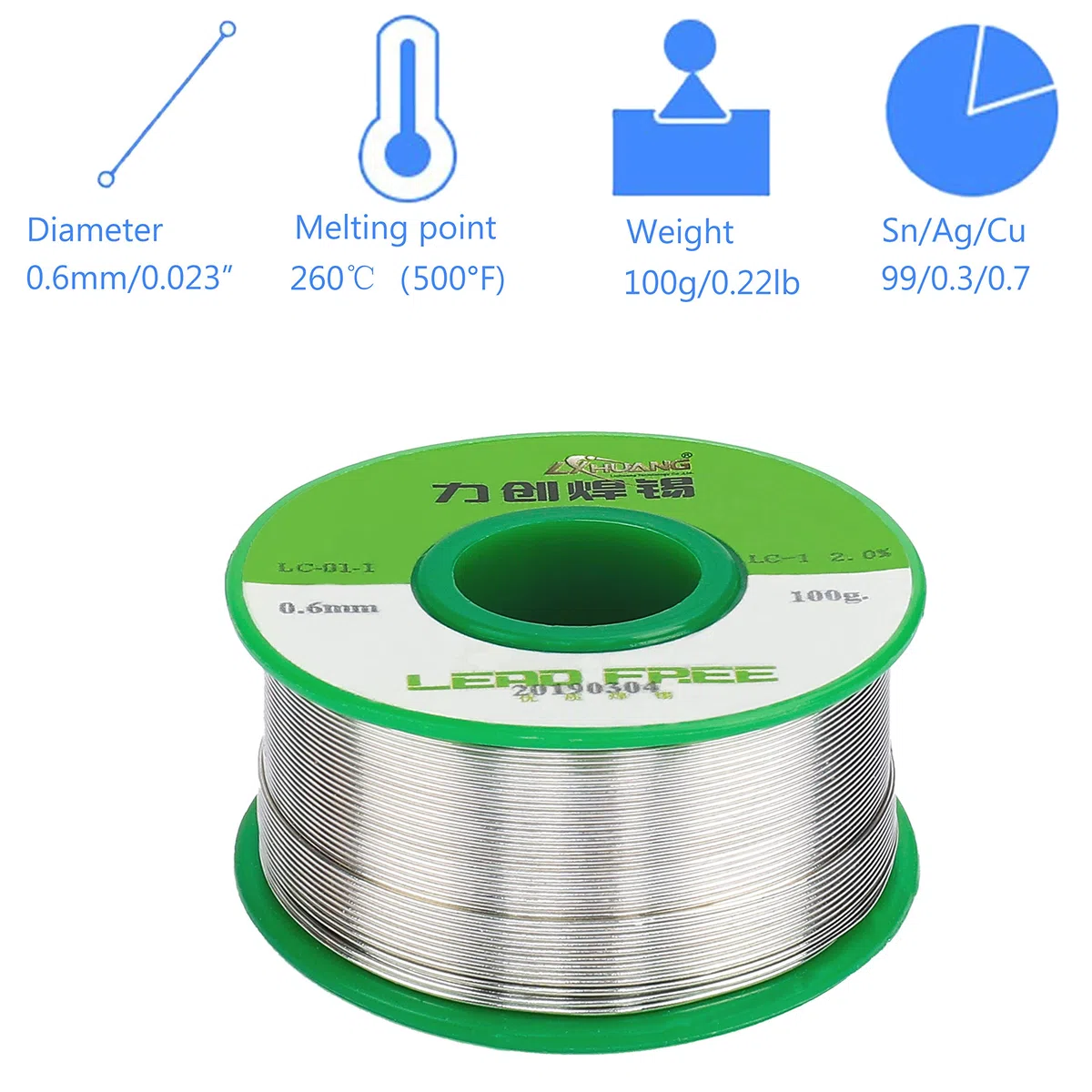 Filo per Saldatura Senza Piombo 0.6 mm Solder Wire con Nucleo Colofonia per Lavori di Saldatura Elettronica per Microsaldature Saldature Saldare 100g