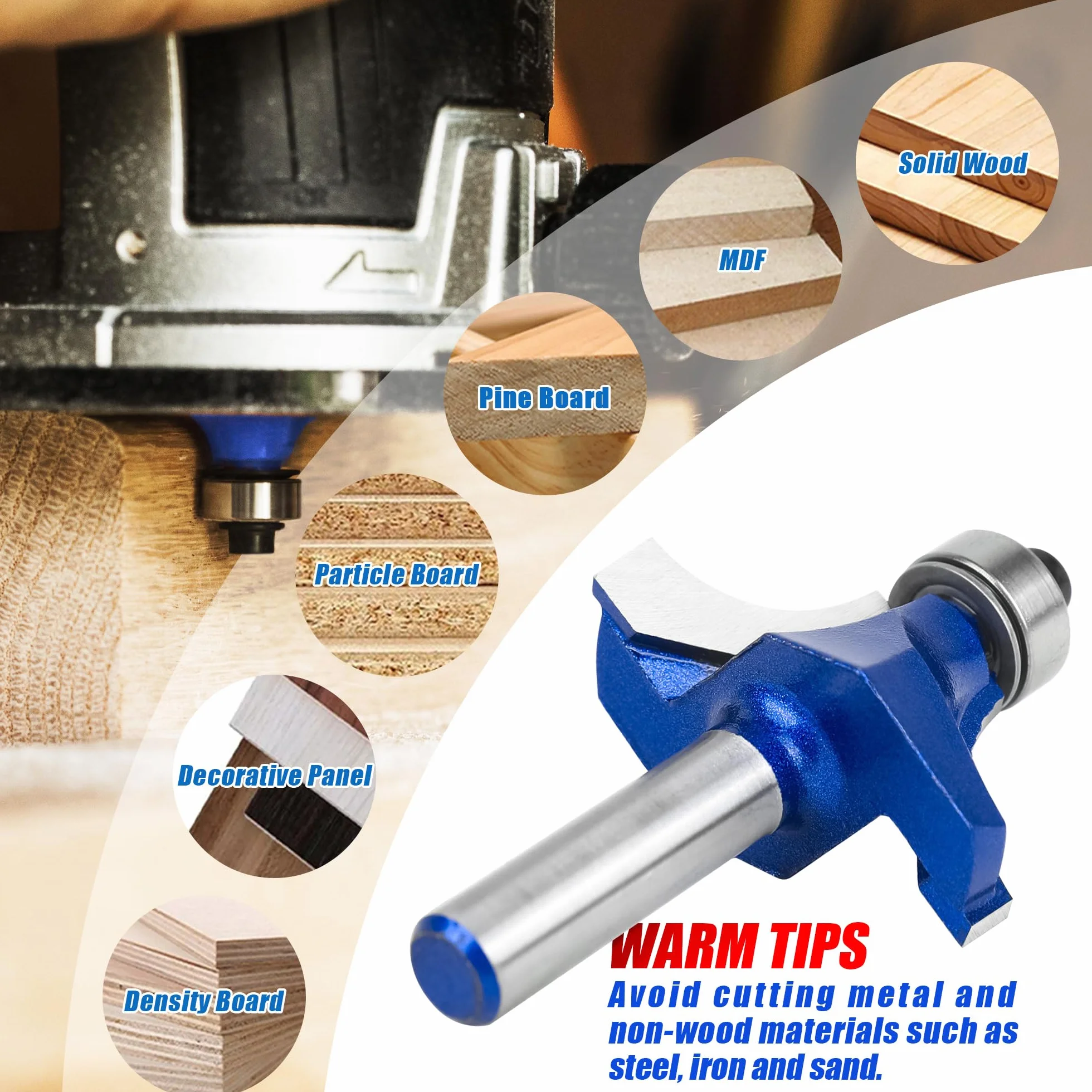 Fresa per arrotondamento da 3 mm con codolo da 8 mm, fresa circolare in metallo duro, bit per fresatrice, fresa per bordi per la lavorazione del legno