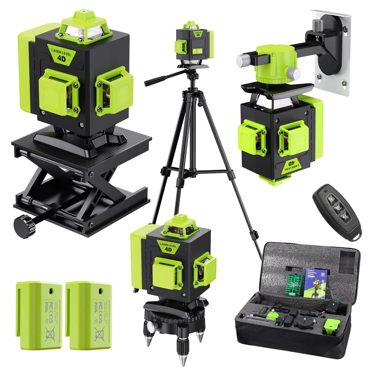 Livella Laser Autolivellante 16 Linee, 4 X 360 °Livello Laser Autolivellante Verde, 2 x Batterie, Autolivellante, Supporto Rotante, Telecomando Cabina di Rilevamento (con Treppiede)