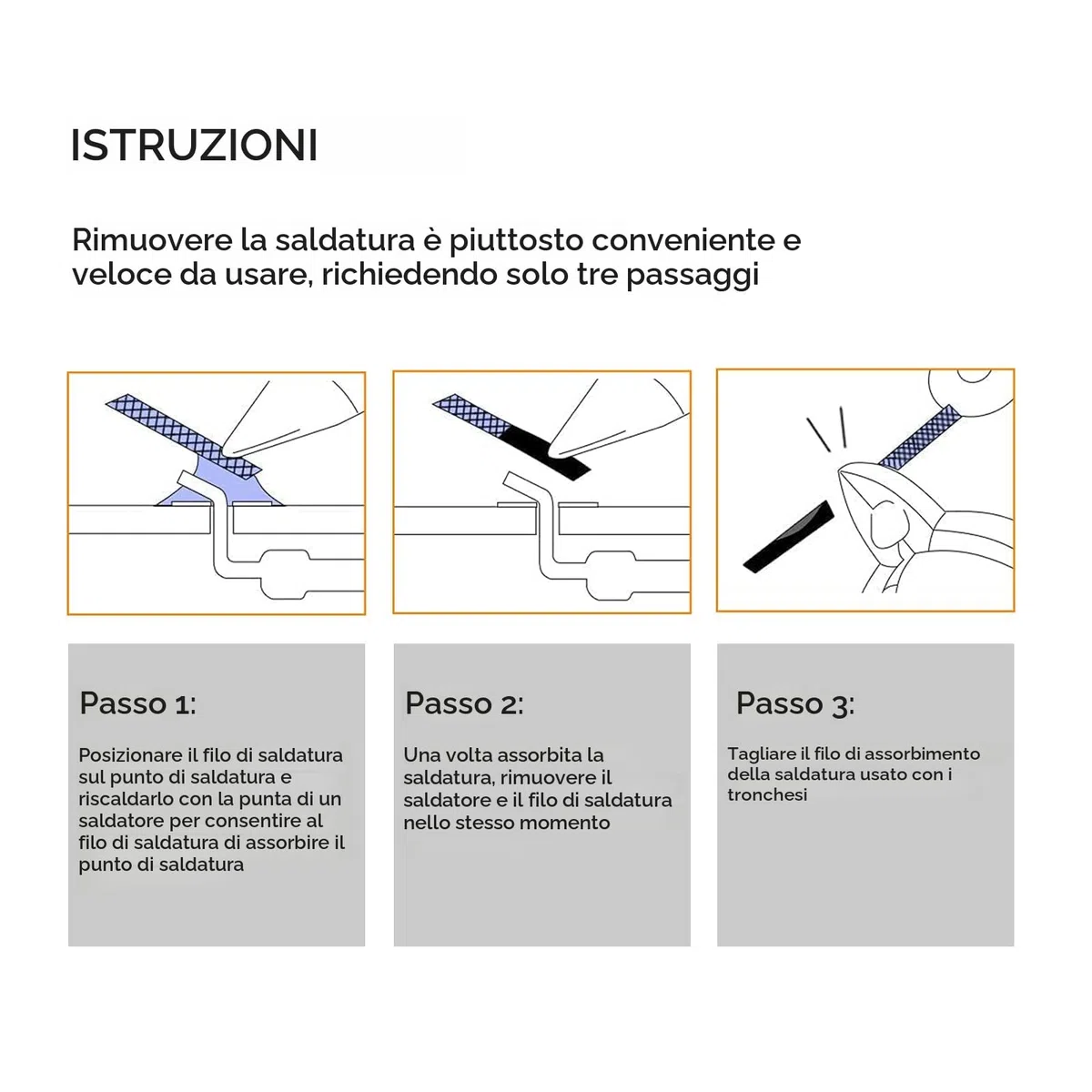 TOWOT strumento di rimozione dello stoppino per saldare, Treccia di stoppino per saldare (rotolo di filo) e smontaggio di componenti elettrici (2,0mm, 3.0m).