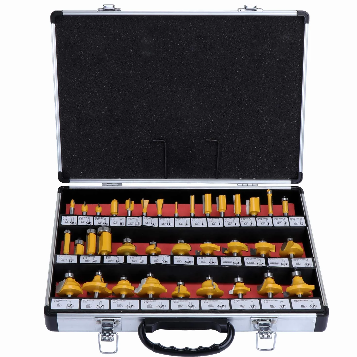 HSEAMALL 35PCS Set di punte per router con punta in carburo di tungsteno,Gambo da 6,35 mm 1/4 pollici Set di bit del router TCT，Taglierine per router a legna,Set Frese per Legno