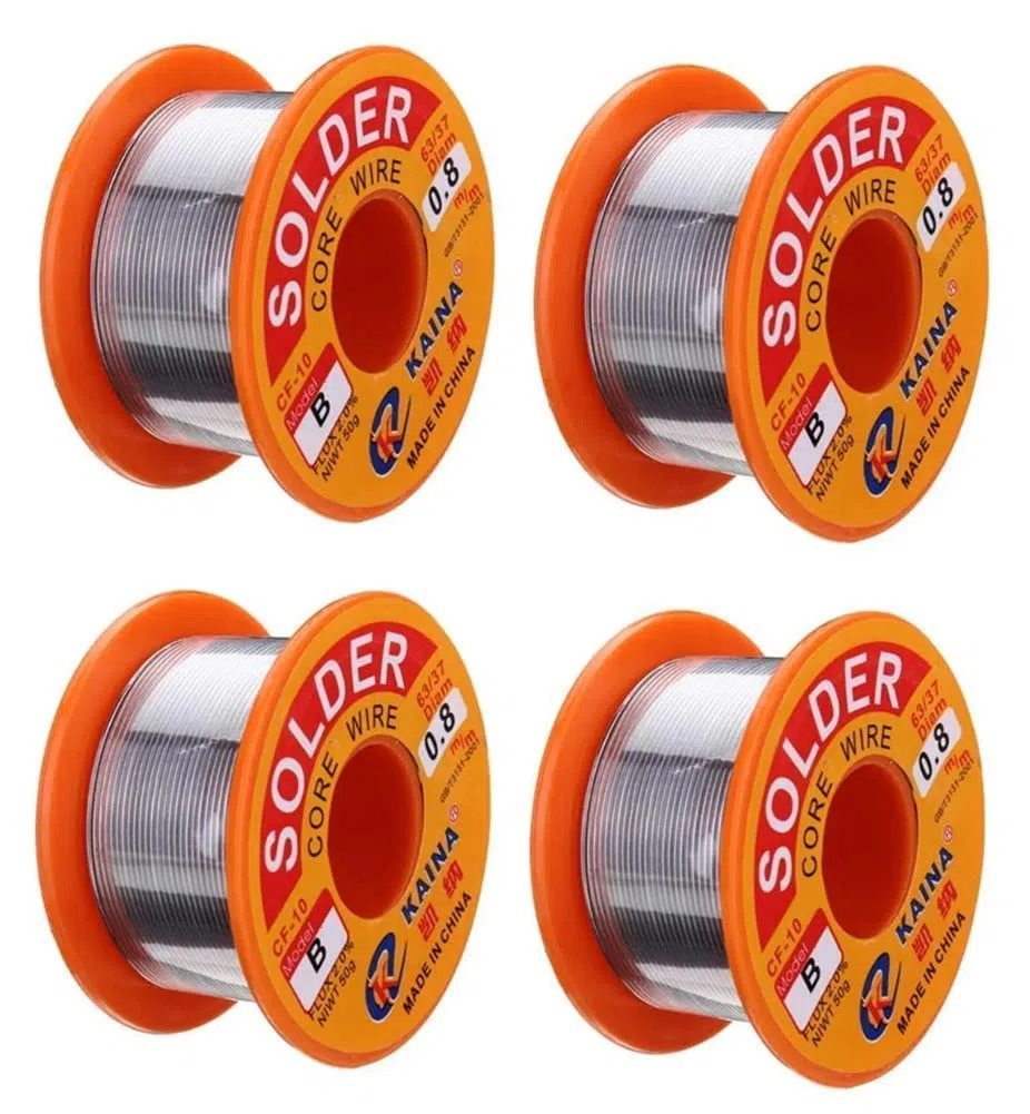 Filo per saldatura con nucleo in colofonia 63/37, 0,8mm, 50g, 2,0% di flusso set di fili per saldatura per il fai da te elettronico (confezione da 4)