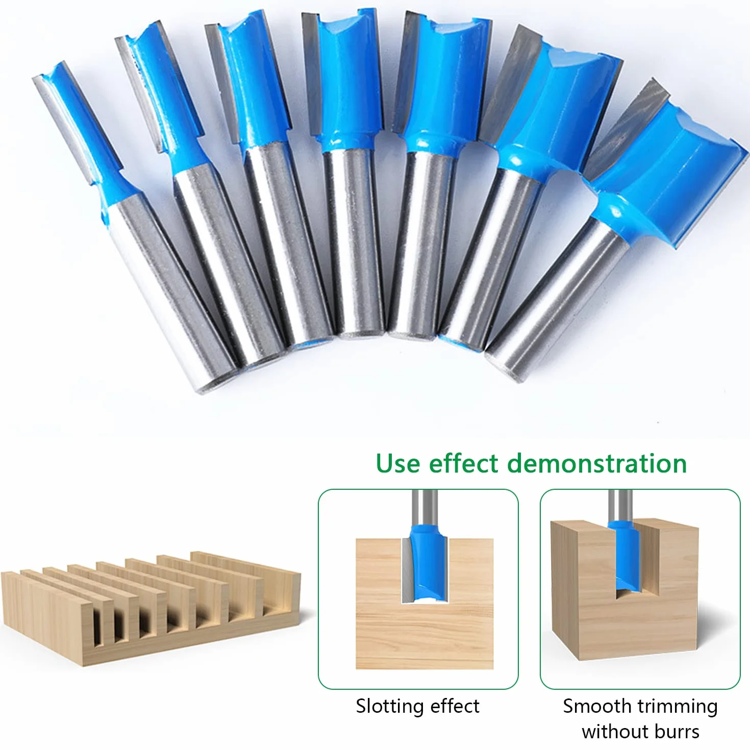 7 Pezzi Set Frese per Legno con Gambo da 8 mm, Punte Fresa Verticale Diritti, Doppio Flauto Punte per Router, per Lavori Fai Da Te Falegnameria (7 Pezzi)
