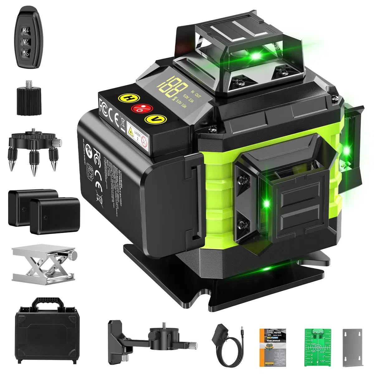 Livella Laser Autolivellante 16 Linee, 4 X 360 °Livello Laser Autolivellante Verde, 2 x Batterie, Autolivellante, Supporto rotante, Telecomando Cabina di rilevamento