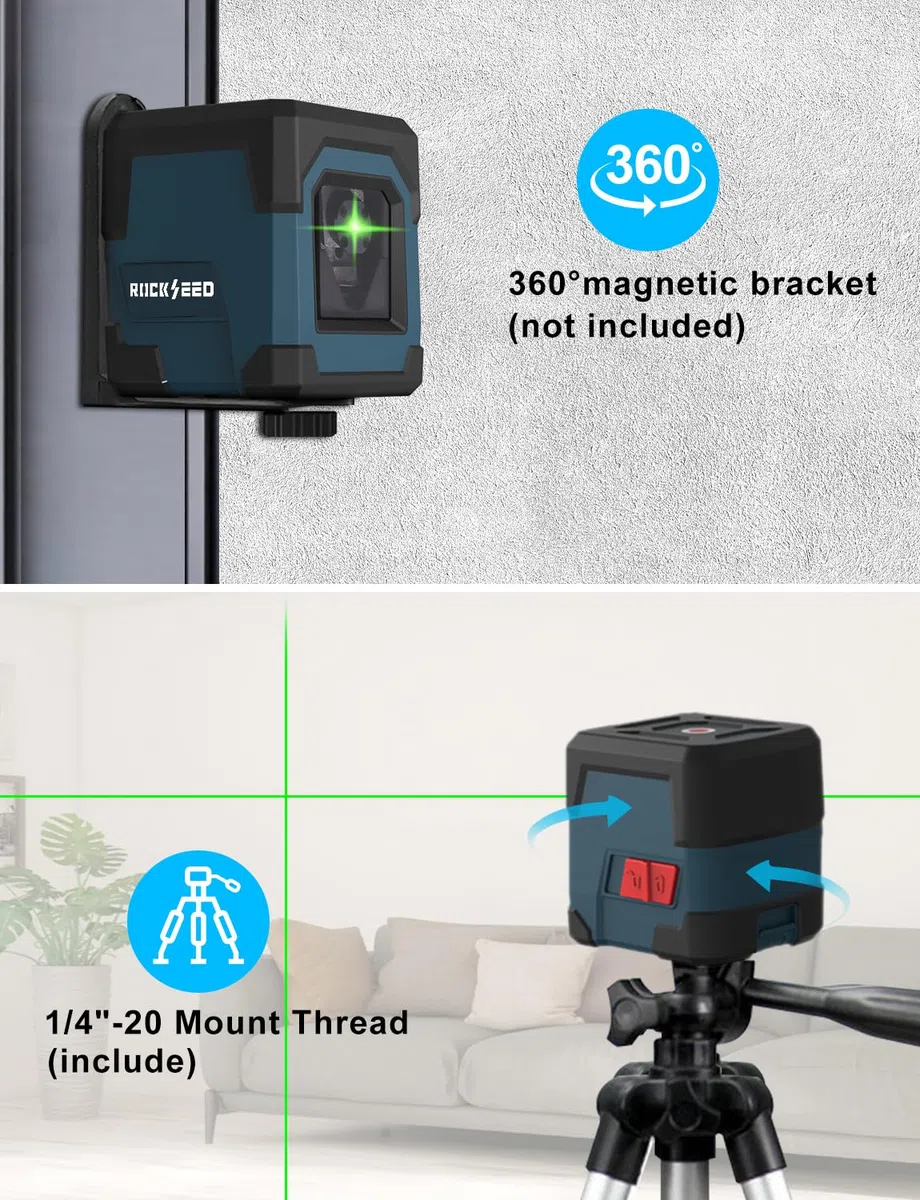 Livella laser con Treppiede,RockSeed Verde Croce Livella Laser a Punti Orizzontali e Verticali Livella Laser Autolivellante con Modalità Manuale/Autolivellante IP54