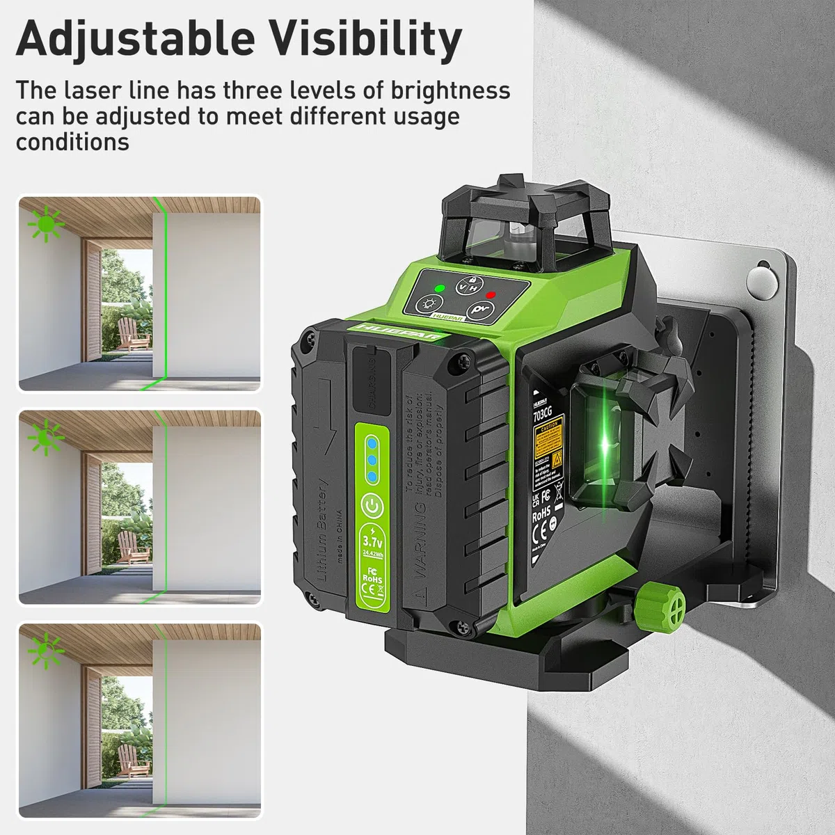 Huepar Livella Laser Autolivellante 12 Linee,3 x 360° Livello Laser Verd,3D Autolivellante,Batteria al Litio Ricaricabile,Supporto Rotante Magnetico, Luminosità Regolabile