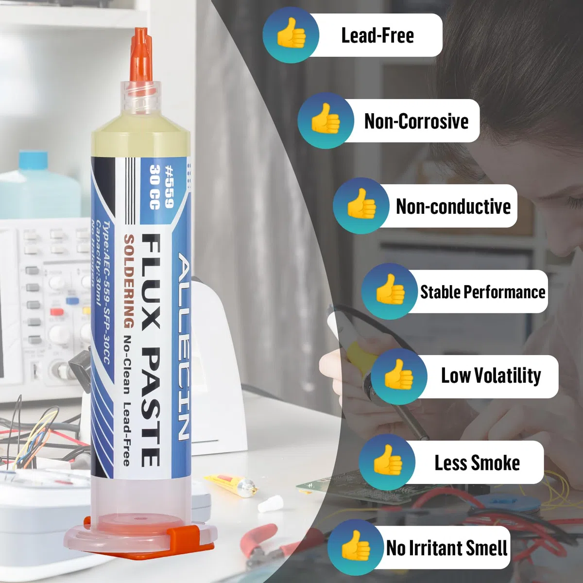 Flussante Senza Piombo 30mL No Clean Solder Flux Paste 30CC Flussanti per Saldatura Flusso per Pasta Saldante AEC-559 con Siringa per PCB SMD BGA (Confezione da 1 pezzo)