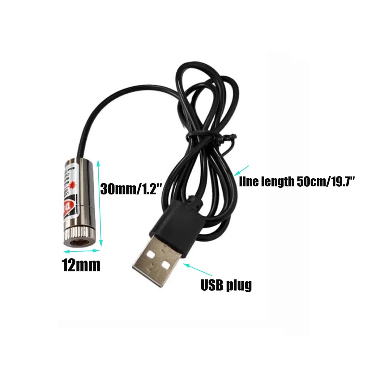 Modulo laser a linea rossa Modulo laser industriale Focus regolabile Lunghezza della linea 39 ″ Diametro del connettore USB 12mm（linea-4pack）