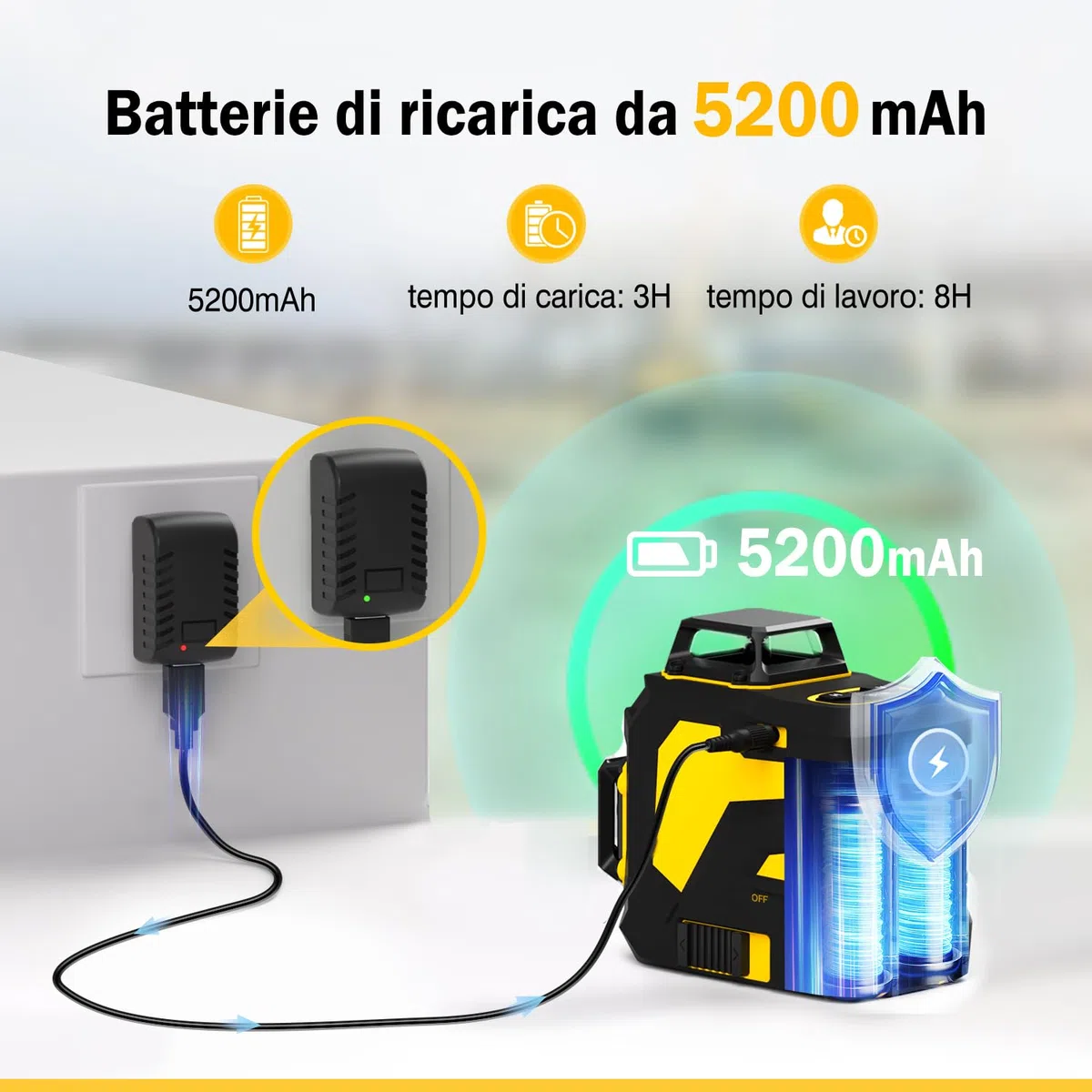 Livella Laser Autolivellante 3x360° Cross Livello Laser Verde Modulo Doppia Linea Verticale/Orizzontale, Laser 5200mAh Batteria al Litio e Staffa Girevole Magnetica,Telecomando