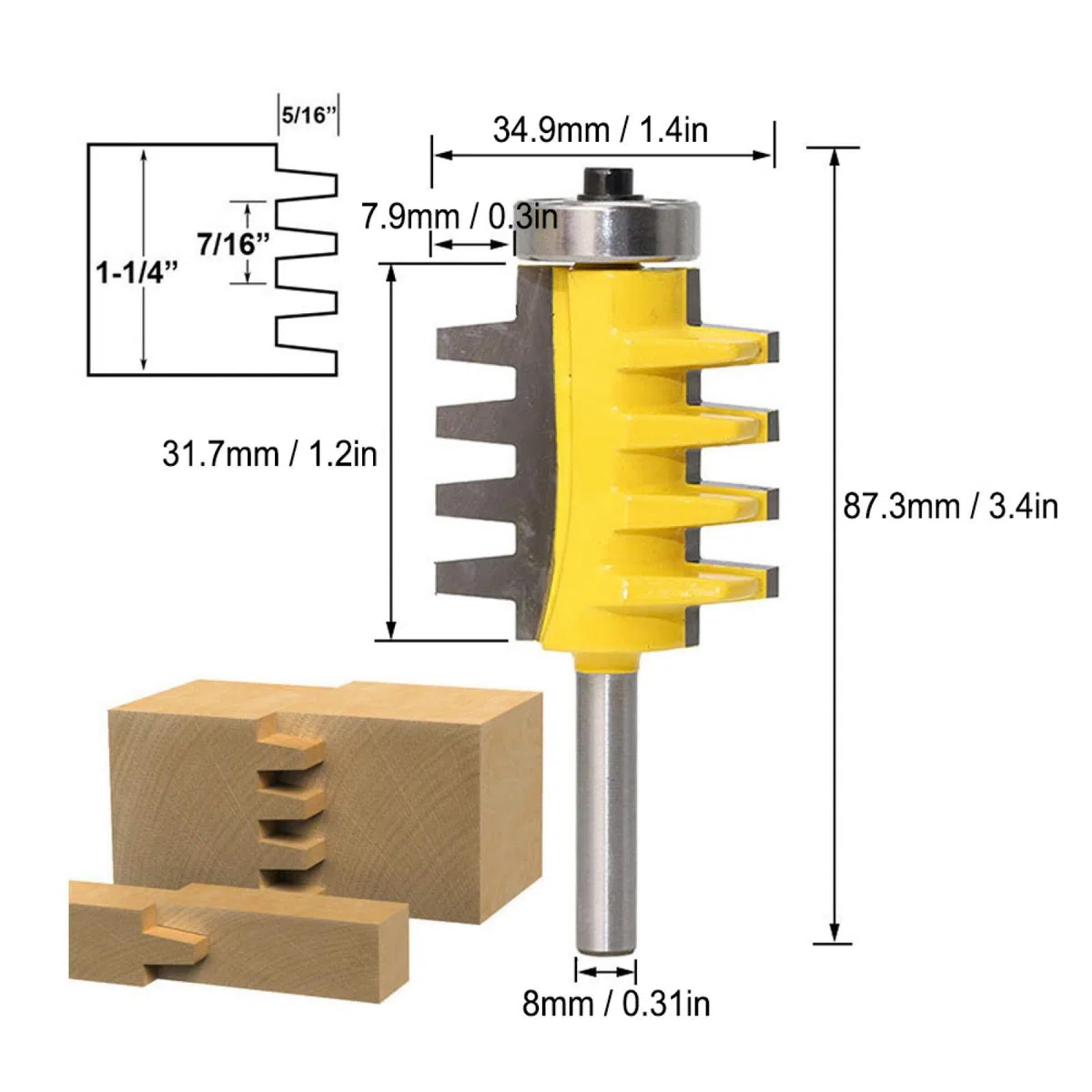 Fresa per fresa per giunti a pettine Fresa per fresa a lunga durata in metallo duro resistente all'usura Alta durezza 8mm per la lavorazione del legno