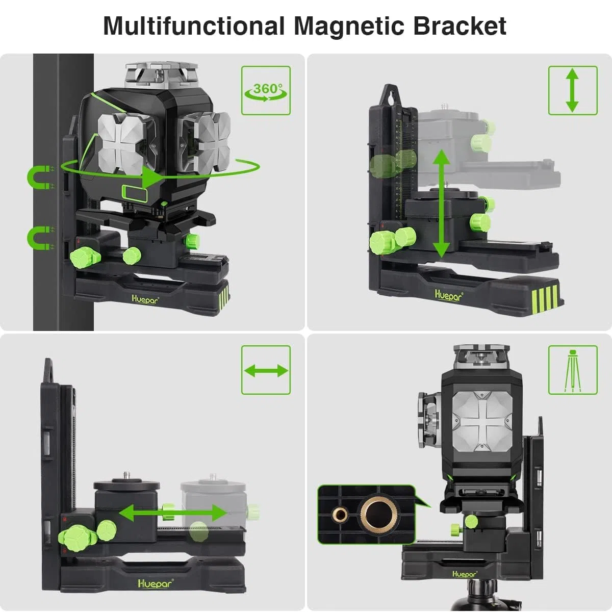 Huepar Livella Laser Autolivellante a 16 Linee Laser a Linea Trasversale 4x360° con Ricevitore - Schermo LCD, Laser per Pavimento per Piastrelle a Raggio Verde Bluetooth 4D S04-5RG
