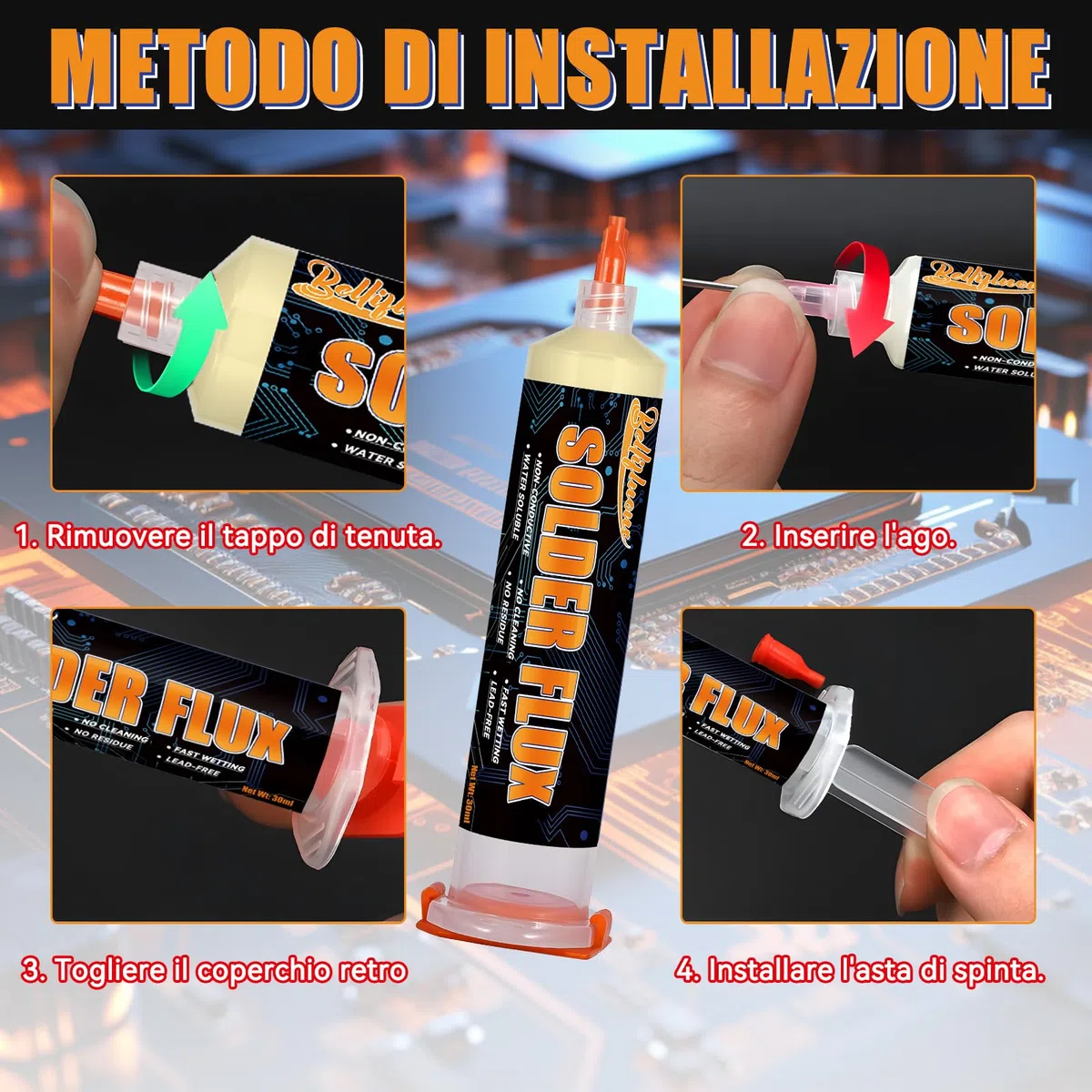Stagno per Saldare, Flussante per Saldatura a Stagno, 1 Pacchi Pasta Saldante Stagno, Senza Pulizia Flussante per IC/CPU/PCB/LED/BGA/SMD Saldatura e Riparazione Elettronica di Precisione