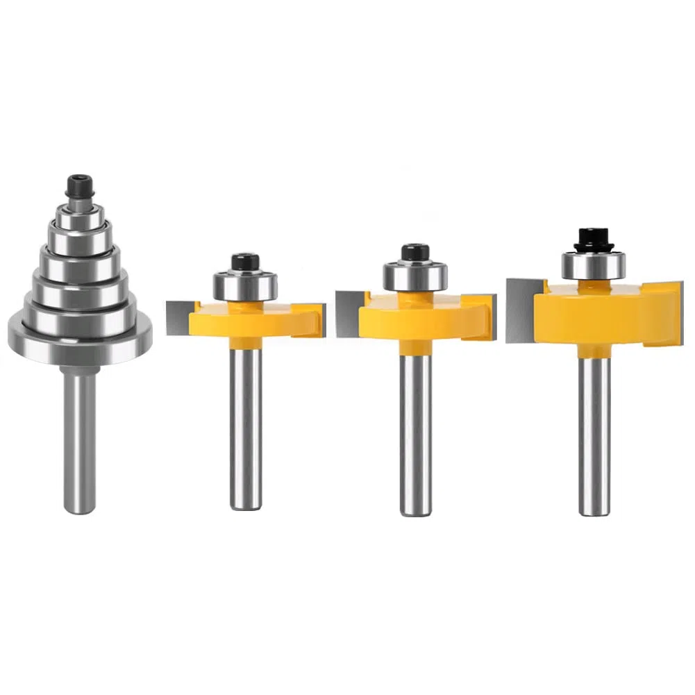 Set di punte per rabbet con gambo da 1/4", 3 pezzi con 6 cuscinetti (1/8", 1/4", 5/16", 3/8", 7/16", 7/16", 1/2" cuscinetti)