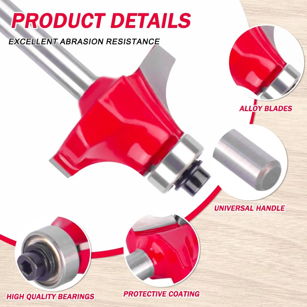 8 Pezzi Frese Rotondo con Gambo 6mm Fresa Router Router Bit Set Frese per Legno Fresa per Angolo Tondo per Legno Mobili di Bricolage(1/4”, 5/16”, 3/8”, 1/2”, 5/8”, 3/4”, 7/8”,1” Raggio)