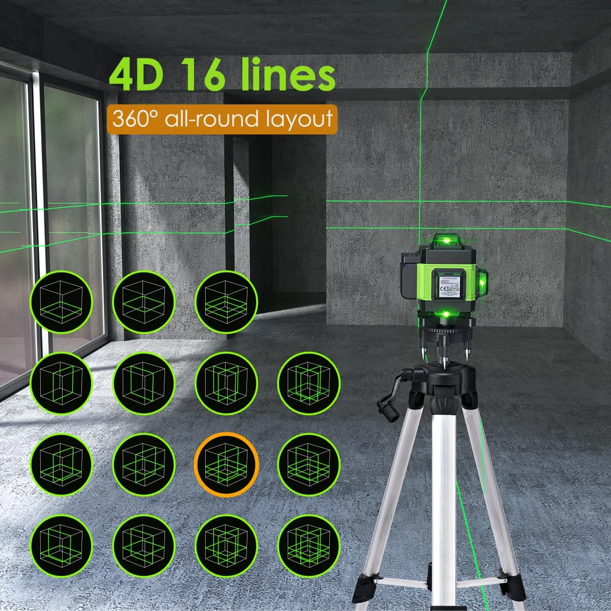 Laser a linee incrociate con treppiede, laser 4D multifunzionale con 16 linee, macchina autolivellante, dispositivo di livellamento con batteria al litio ricaricabile tramite USB