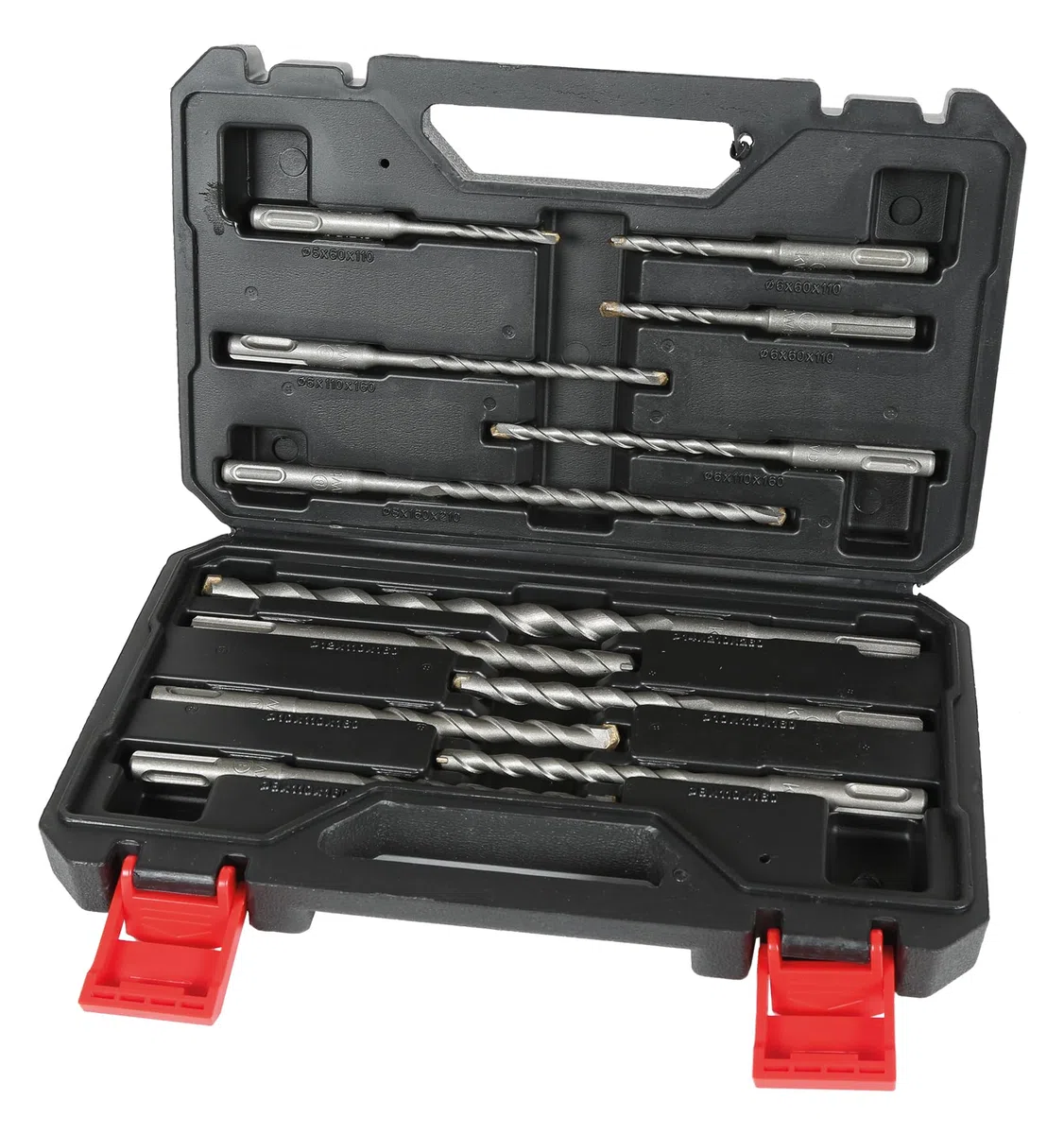 Einhell - Set di 12 punte per trapano (accessori per martello perforatore, adatto per martelli con attacco SDS Plus, con 12 punte per pietra in metallo, consegna in pratica valigetta