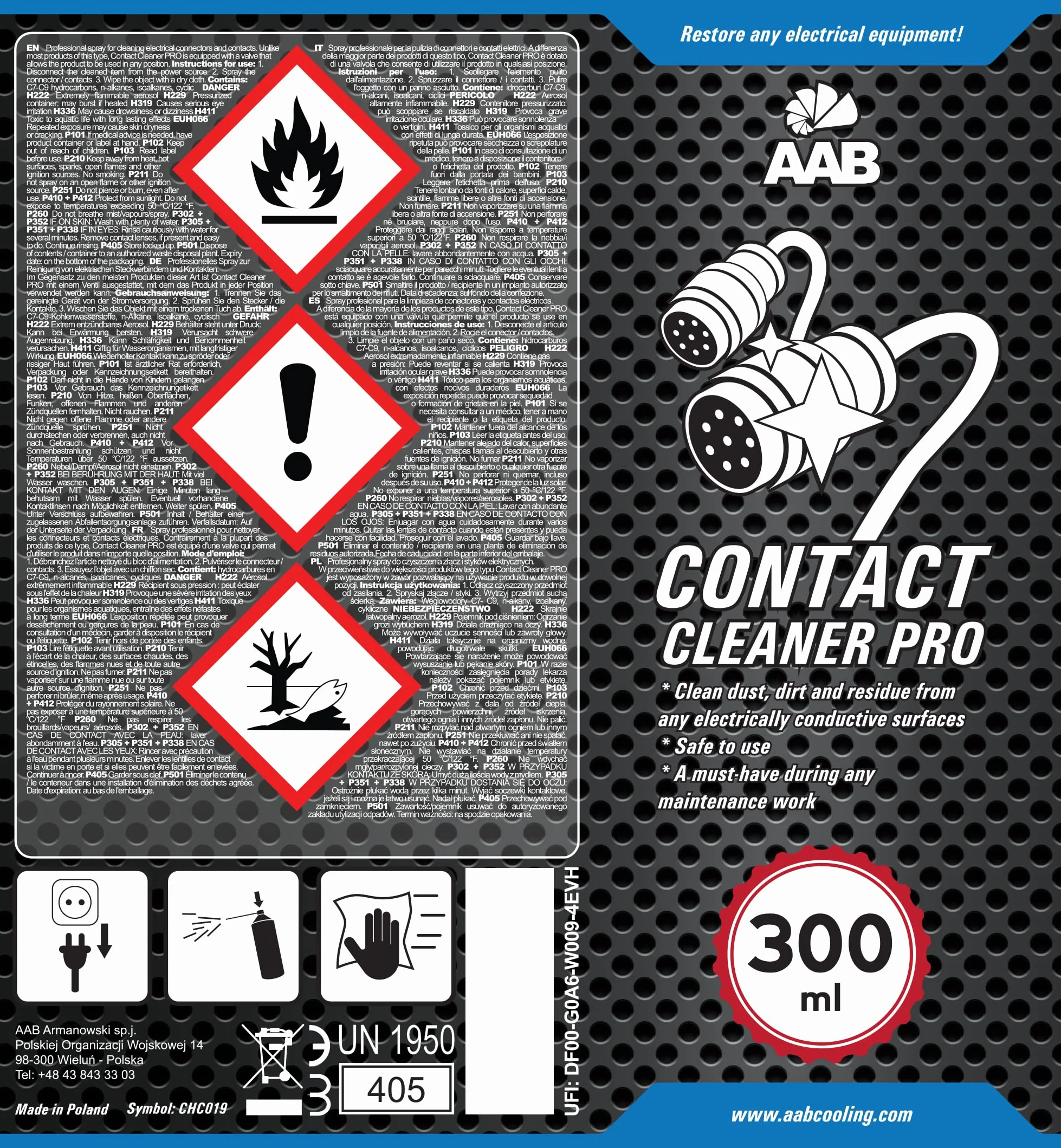 AABCOOLING Contact Cleaner PRO 300ml - Detergente per Contatti Elettrici – Spray Saldatura, Spray Elettrico, Antiossidante Circuito Elettrico, Vernice Spray Elettrico, Condensa Grassi