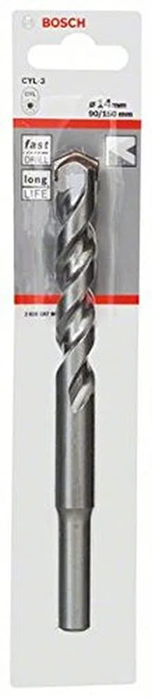 Bosch Professional 1x punte da calcestruzzo CYL-3 (per calcestruzzo, Ø 14 x 90 x 150 mm, accessorio perforatrice a percussione)