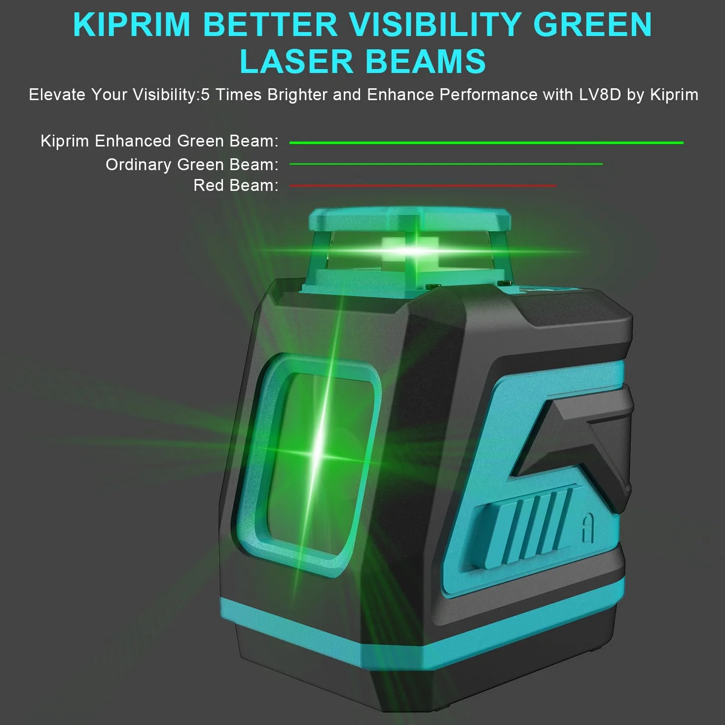 Livella Laser, Kiprim LV8D Laser Autolivellante a Raggio Verde Laser con Visibilità Migliorata, 5 Linee Laser, Modalità Manuale/Autolivellamento/Impulso(Batteria Inclusa)