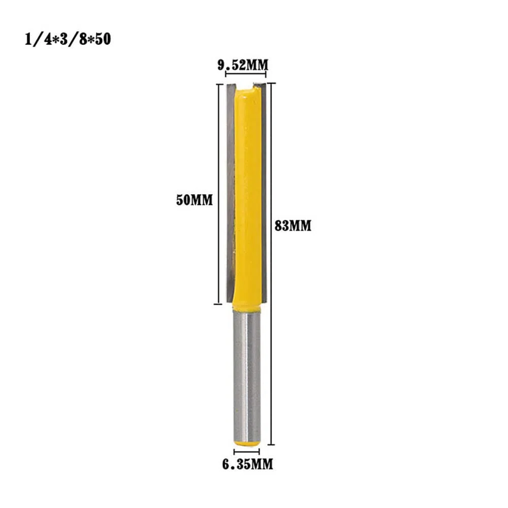 1 pz 1/4 pollici gambo lungo rettilineo router bit doppio flauto punte dritte fresa legno strumenti per la lavorazione del legno, 3/8 "diametro di taglio (50 mm)