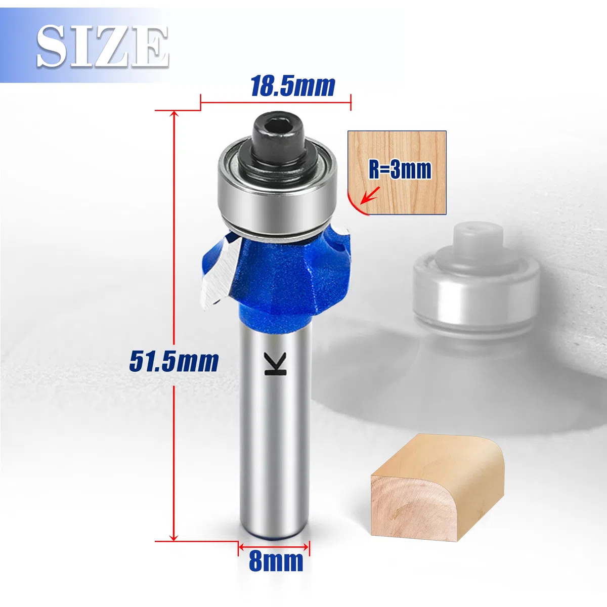 Fresa per arrotondamento da 3 mm con codolo da 8 mm, fresa circolare in metallo duro, bit per fresatrice, fresa per bordi per la lavorazione del legno