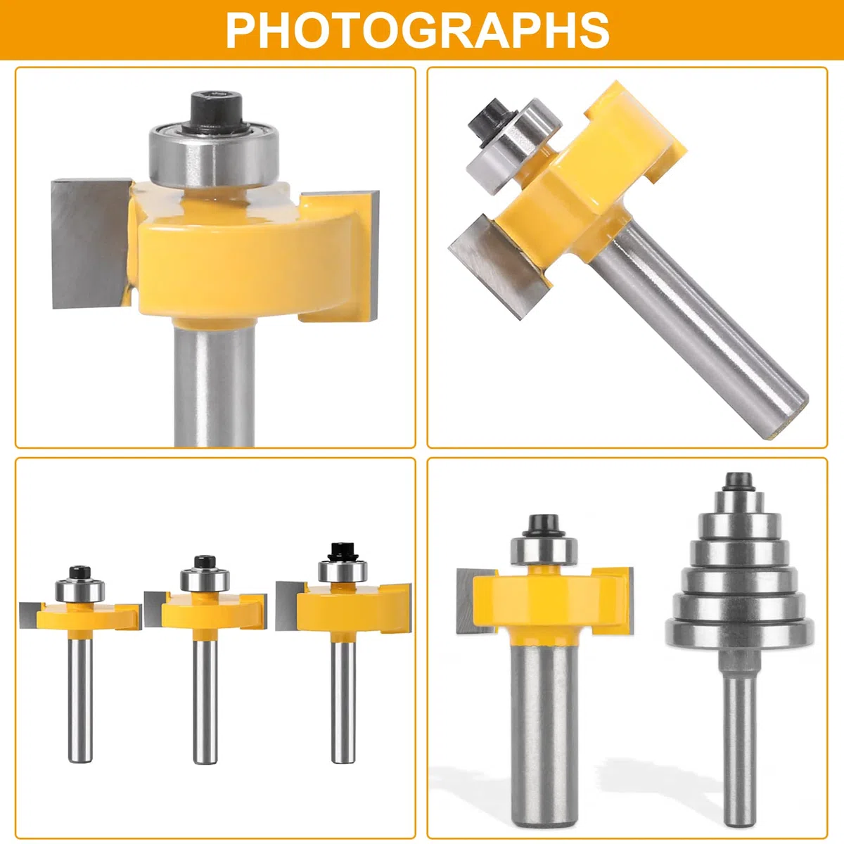 Set Punte Frese per Legno, 3 Pezzi Fresa per Scanalature con 1 Cuscinetti, Frese per Legno a T da 8 mm, Fresa per Spianare Legno, Strumenti per La Lavorazione del Legno (4)