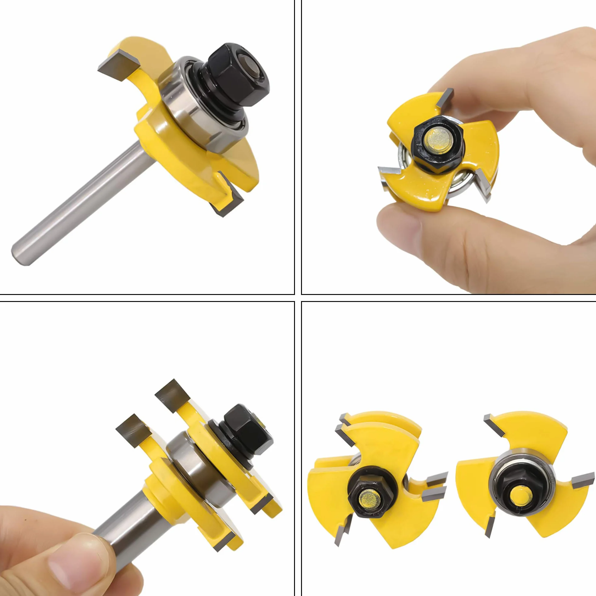3 Pezzi Fresa per incastri Set, 6.35mm Fresa Scanalatura legno, Tagli a 45 Gradi+ Frese, per Strumento di Lavorazione del Legno, Fresatrice Verticale
