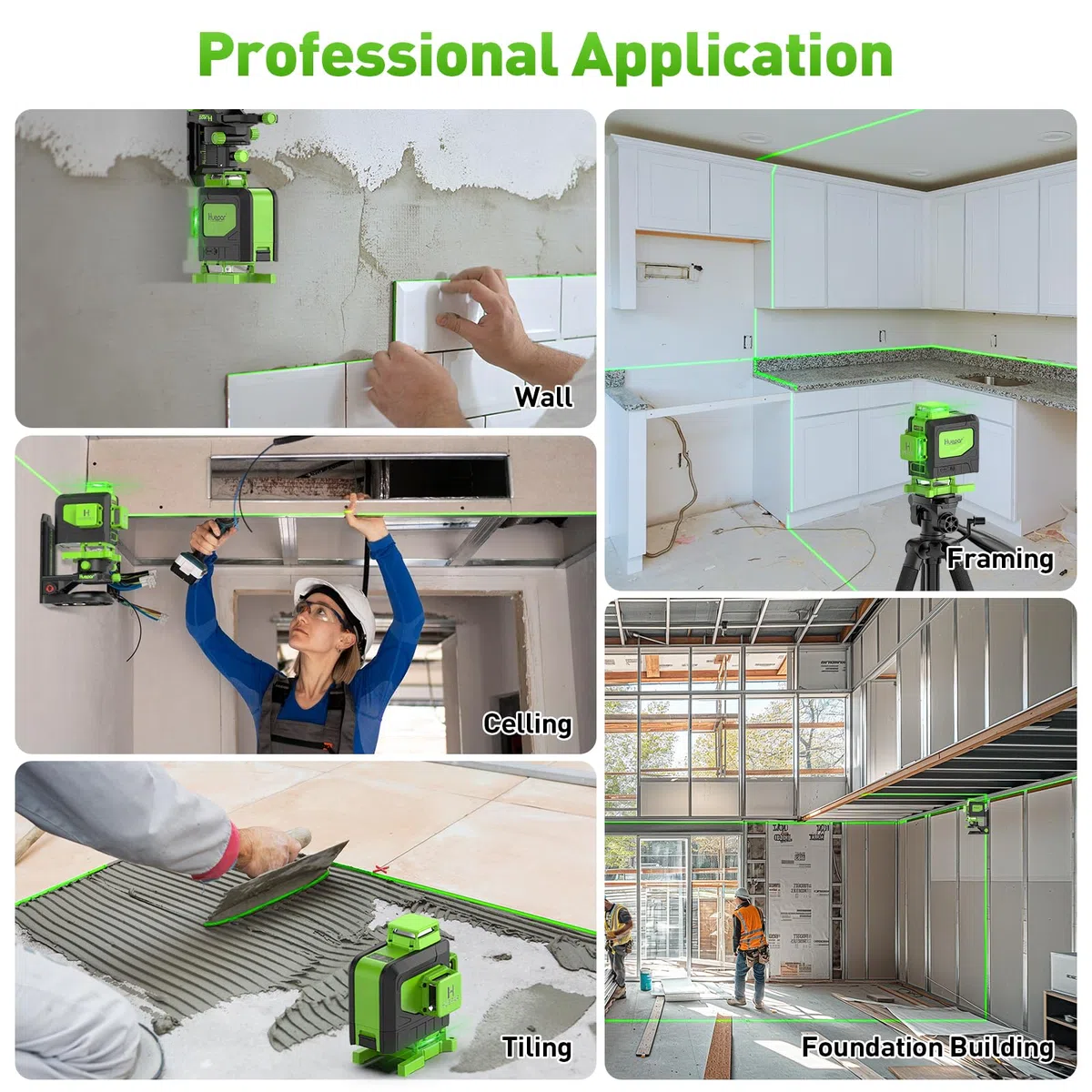 Livella Laser con Treppiede Huepar,Livella Laser Autolivellante 16 Linee Verde,4 * 360°livello Laser con Batterie Ricaricabili, Telecomando,Borsa per il trasporto, IP54 Impermeabile Antipolvere
