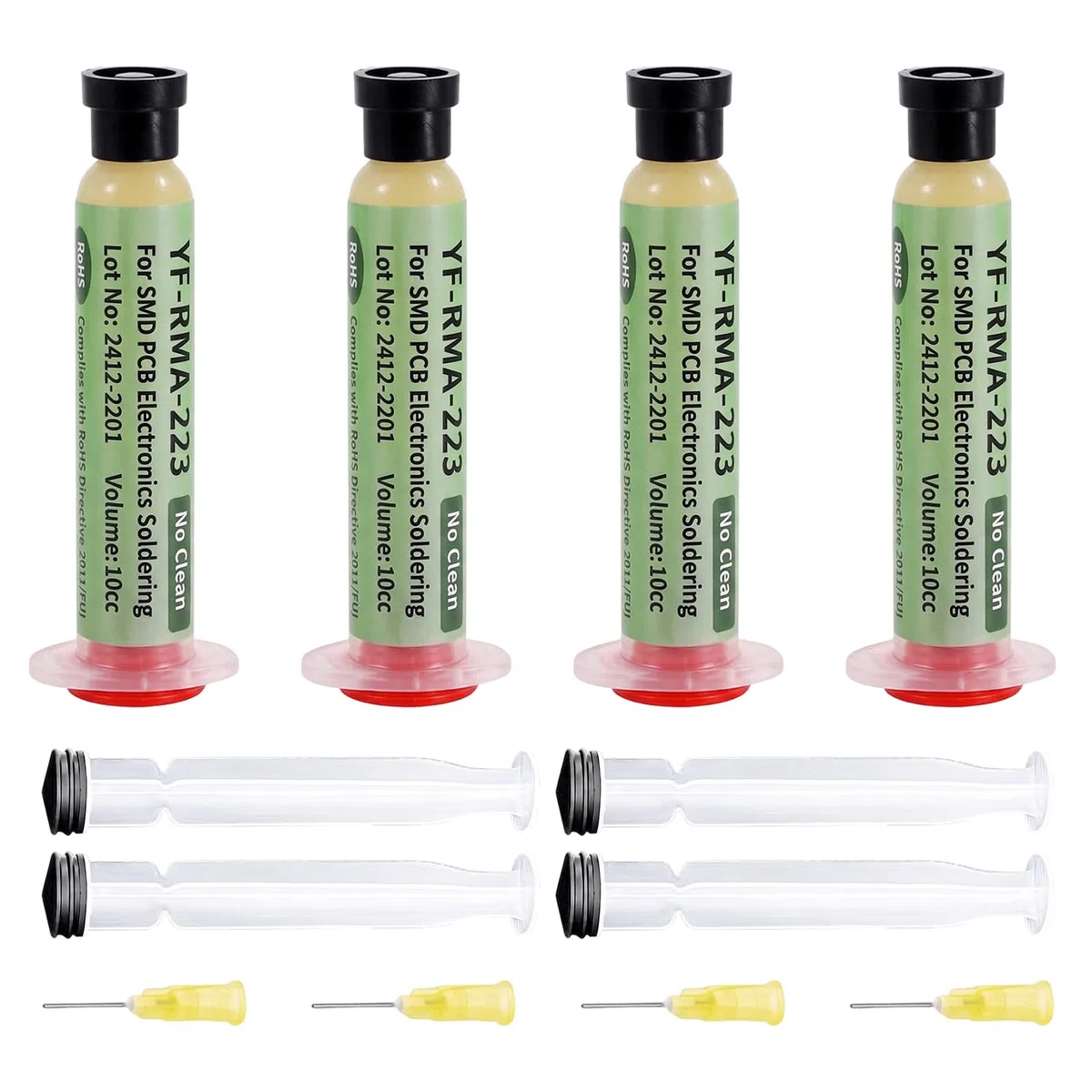 4 Pezzi Pasta Saldante Flussante RMA-223, 20g per Siringa con Ago e Pistone, Flussante per Saldatura Professionale per SMD BGA PCB Rilavorazione e Riparazione Elettronica