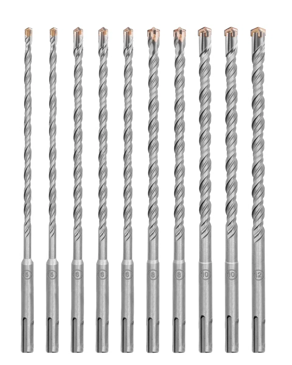 HIGHDRIL Punte per Trapano SDS Plus - 10 pezzi 5/6/8/10/12mm (Lunghezza 210 mm) Kit di Punte in Carburo per Muratura per Cemento, Mattoni, Pietra, Granito