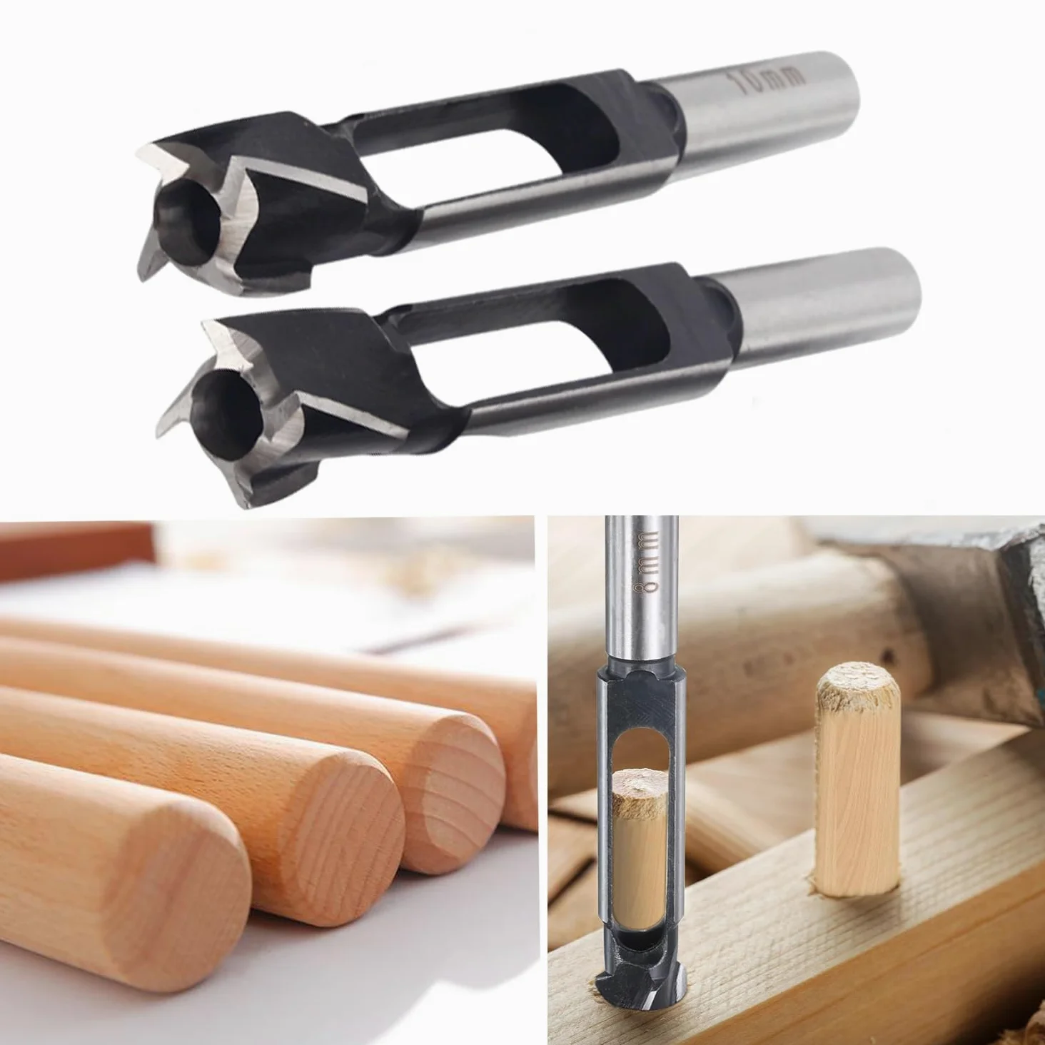 Set di 2 punte da trapano per tenoni e tasselli profondi, fresa per tasselli in legno con gambo tondo da 1/2" per la lavorazione del legno e la realizzazione di mobili con tasselli (2PC,10MM+15MM)