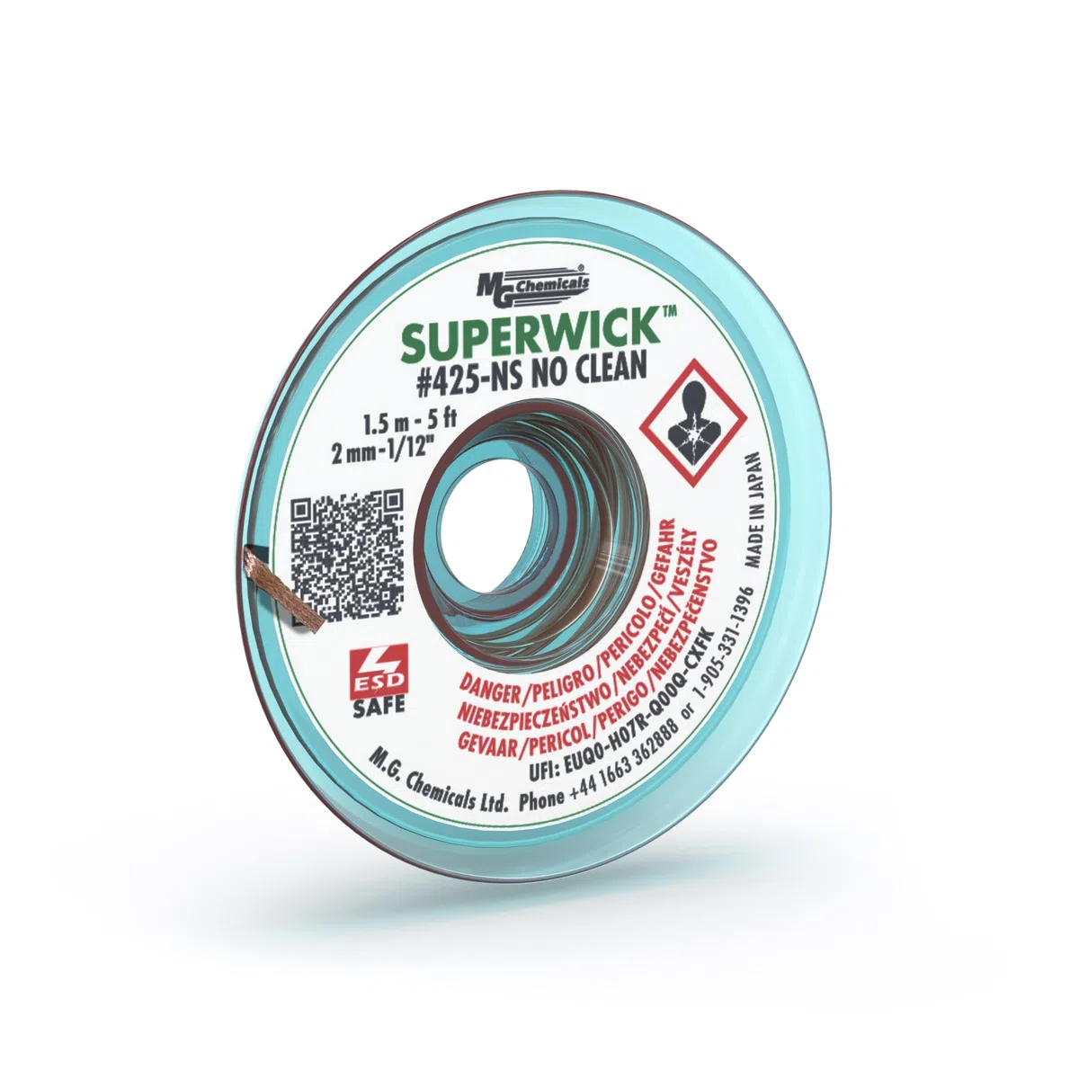 MG Chemicals 425-NS Treccia dissaldante n. 3 super stoppino non pulita, larghezza 0,075 pollici x lunghezza 5 ', verde