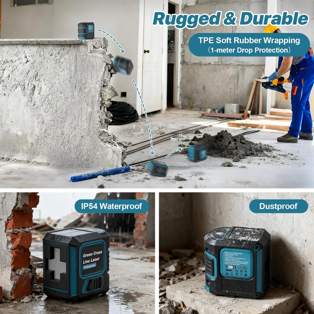 Livella Laser con Treppiede, Livella Laser Autolivellante 360, Laser Verde, IP54 Impermeabile, Luminosità Regolabile Livello Laser per Cantieri Edili, Interior Design (Include 2 Batterie AA)