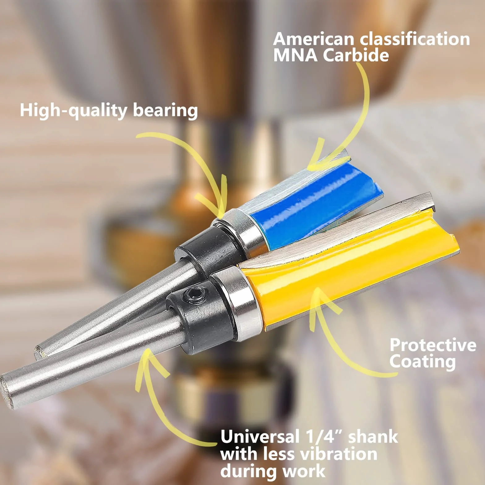 CPROSP 3Pcs Frese per Legno Gambo 8mm per Lavorazione del Legno, Top/Bottom Bearing Flush Trim Bit