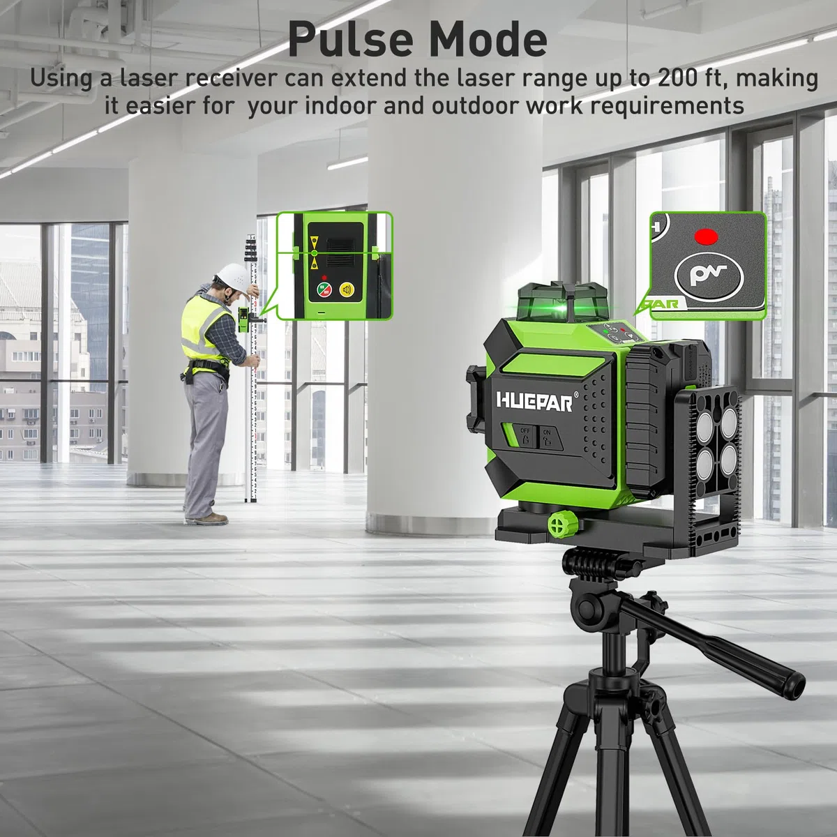 Huepar Livella Laser Autolivellante 12 Linee,3 x 360° Livello Laser Verd,3D Autolivellante,Batteria al Litio Ricaricabile,Supporto Rotante Magnetico, Luminosità Regolabile