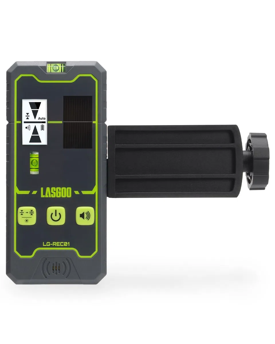 LasGoo LG-REC01 Ricevitore per Livella Laser, Doppio Display LCD, Rilevatore di Raggi Laser Verde e Rosso, Fino a 50m, Batteria Ricaricabile Integrata, Morsetto Incluso