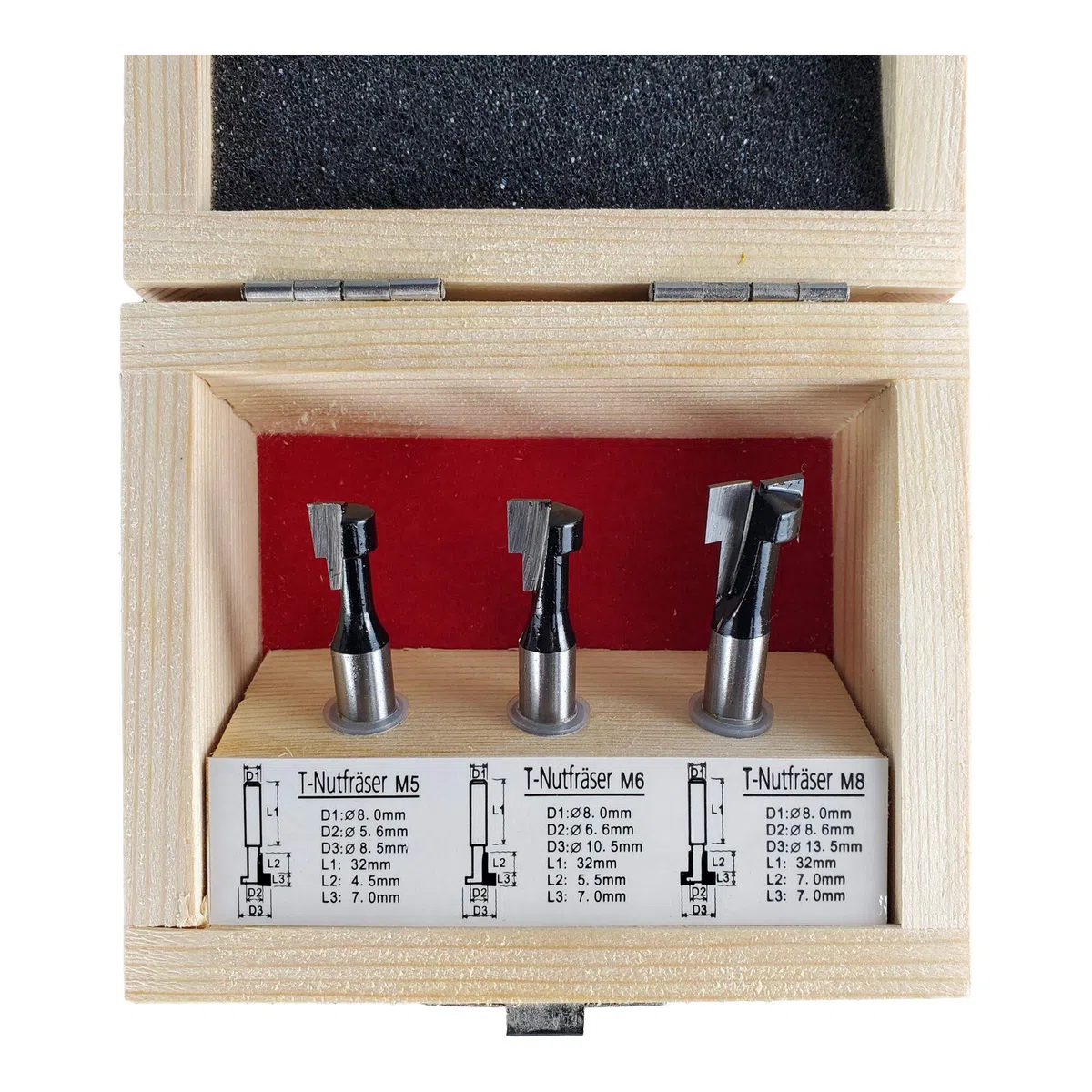 STIER Set di frese per scanalature a T, 3 pezzi M5 M6 e M8, gambo 8 mm, per fresatrici, frese per scanalature a T, fresa scanalatura T