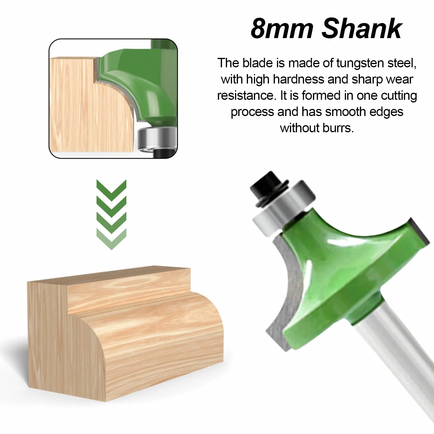 6 Pcs Frese per Legno da 8 mm, Fresa per Angolo Tondo con Cuscinetto a Sfera, Fresa a Raggio Standard per Legno Mobili di Bricolage