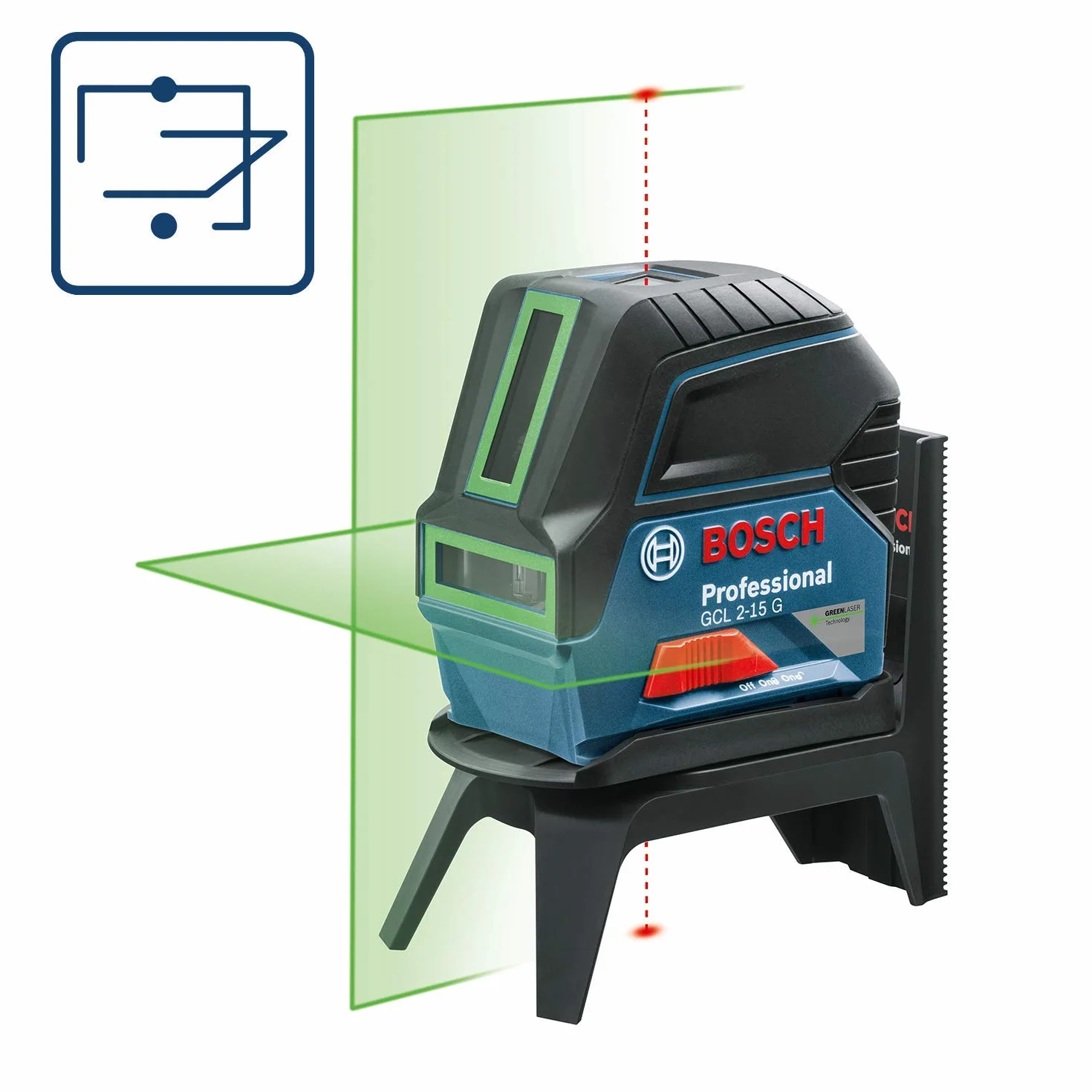 Bosch Professional Livella laser multifunzione GCL 2-15 G (laser verde, da interno, punti a piombo, 15 m, 3 pile a stilo da 1,5 V, supporto ruotabile RM 1, pannello di mira per laser, valigetta)