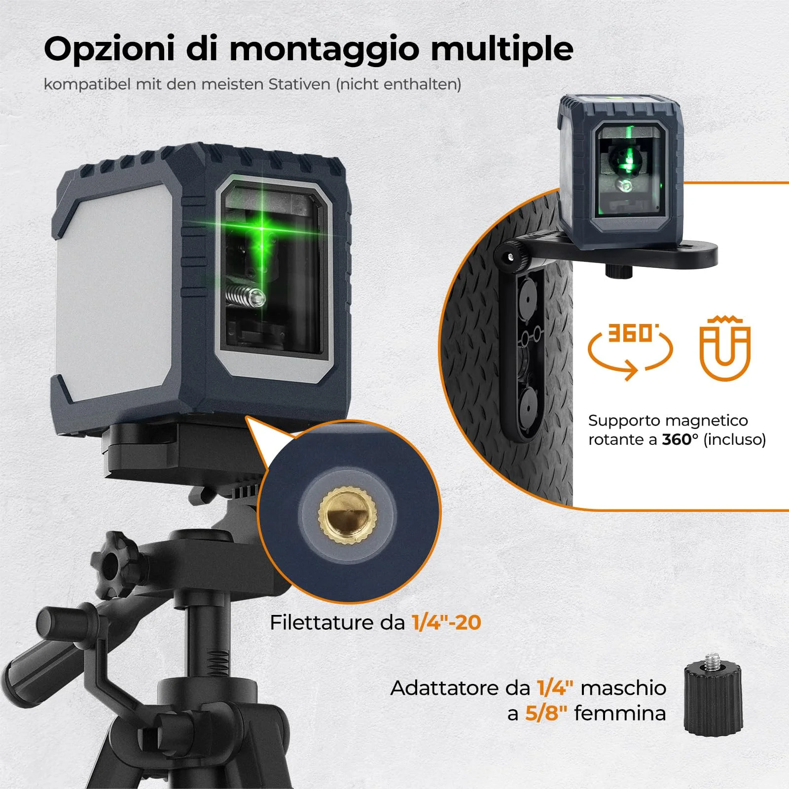 Livella Laser, CIGMAN G02 Cross Livello Laser Autolivellante a Raggio Verde Laser Orizzontale e Verticale a Linee Incrociate per la cantieri, interni, DIY.(Batteria Inclusa)