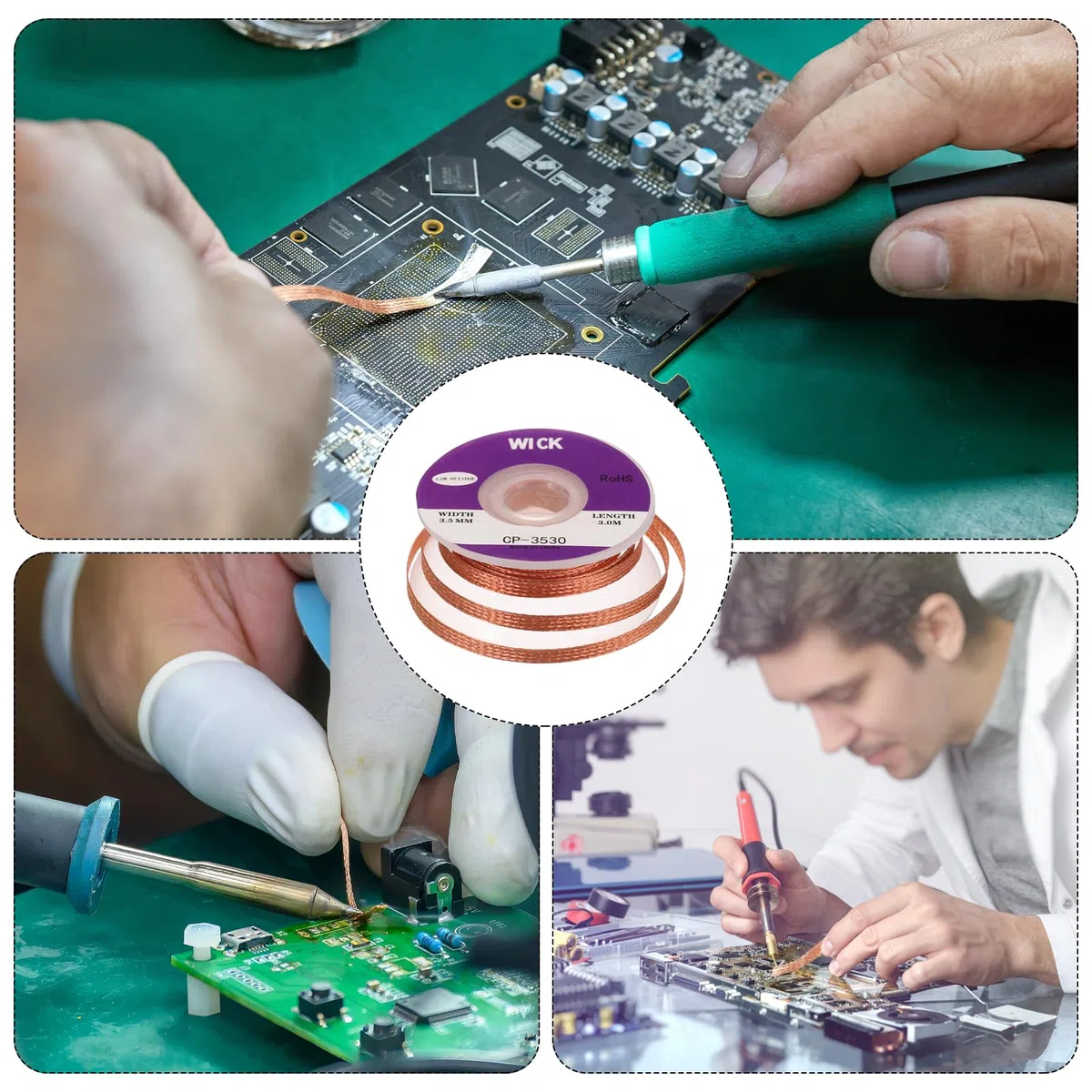 QUARKZMAN Treccia Stoppino per Saldatura Treccia Stoppino Dissaldante Non Pulita 0,14 Pollici Larghezza 10 Piedi Lunghezza per Rimuovere i Componenti Elettrici Saldatura 1 Confezione