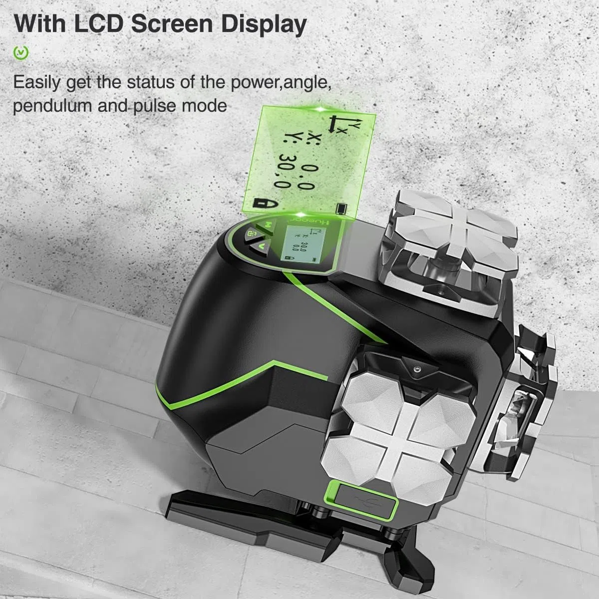Huepar Livella Laser Autolivellante a 16 Linee Laser a Linea Trasversale 4x360° con Ricevitore - Schermo LCD, Laser per Pavimento per Piastrelle a Raggio Verde Bluetooth 4D S04-5RG