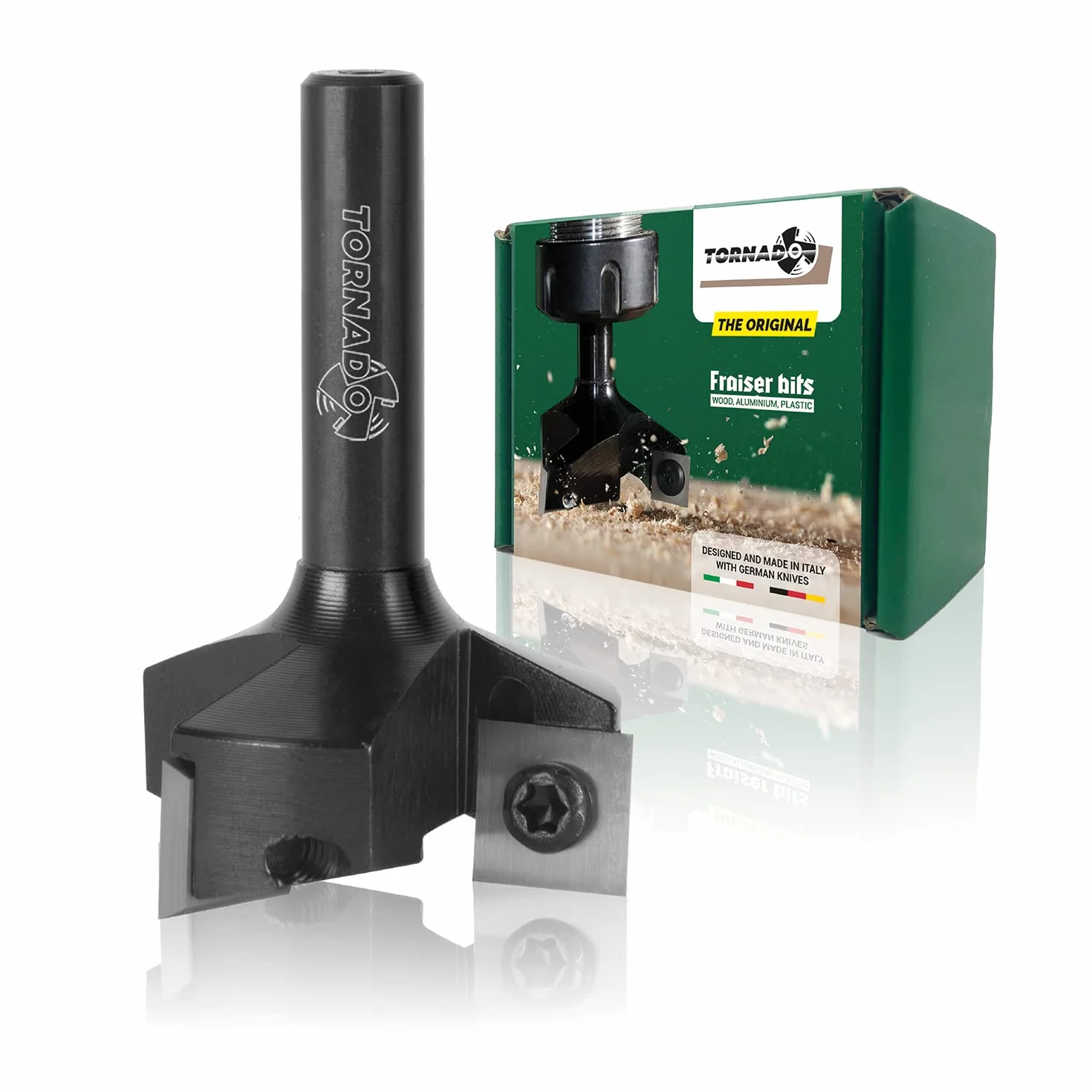 Fraiser Tornado - fresa per spianare legno diametro 35 mm, gambo 8 mm, con 3 inserti intercambiabili in metallo duro 10.5 mm, per livellare, bordi e scanalature - per CNC e fresatrice verticale