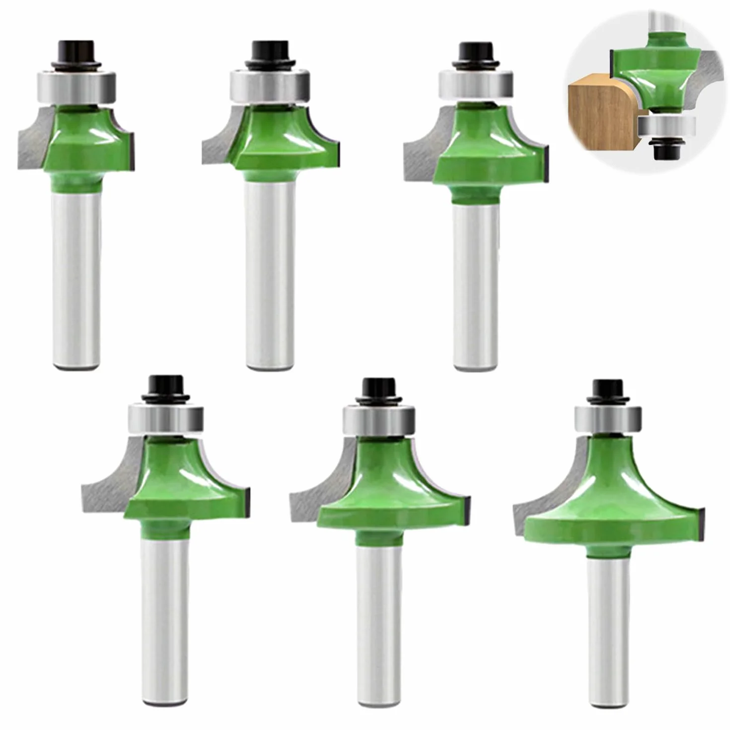 6 Pcs Frese per Legno da 8 mm, Fresa per Angolo Tondo con Cuscinetto a Sfera, Fresa a Raggio Standard per Legno Mobili di Bricolage