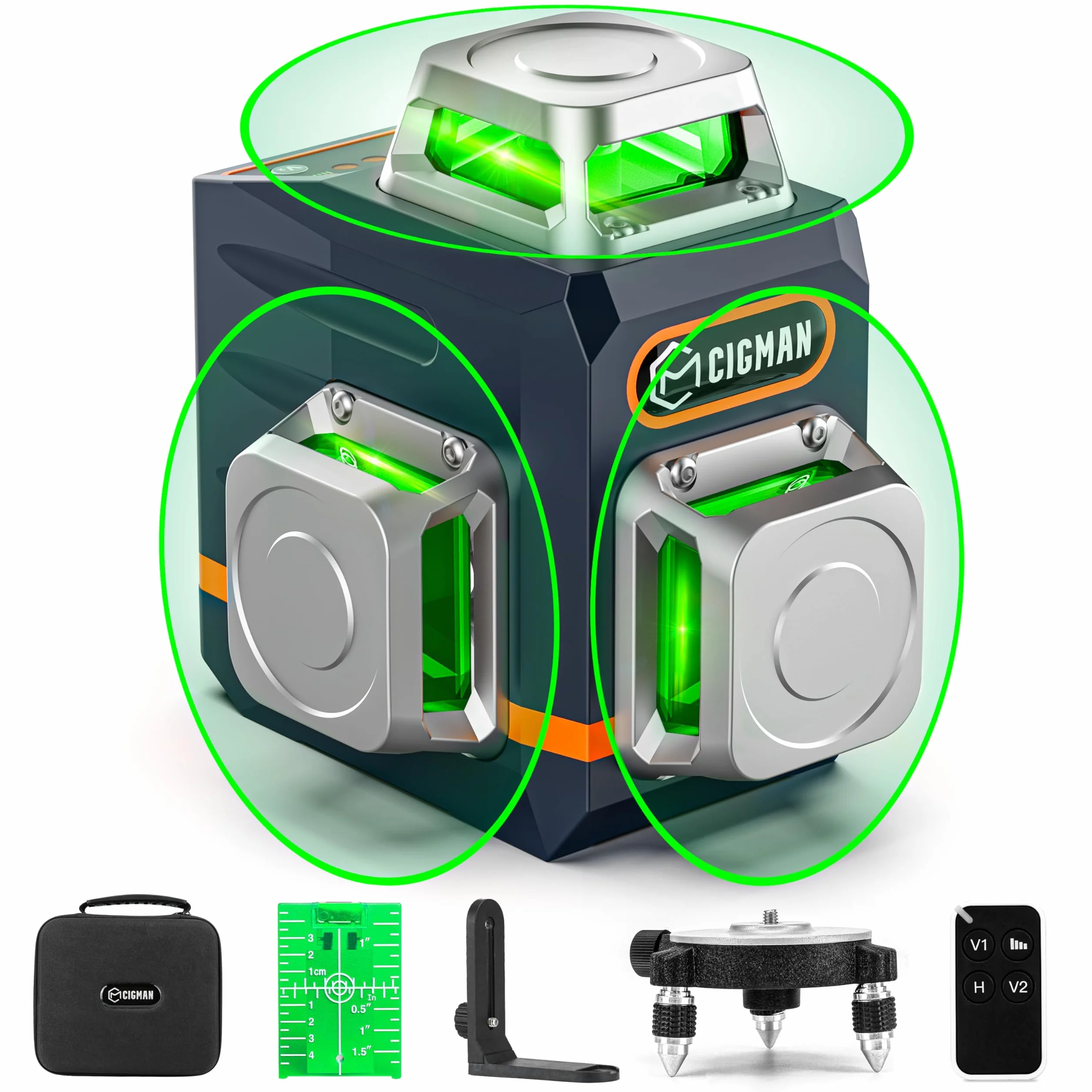 Livella Laser Autolivellante 3x360°, CIGMAN Livello Laser, Gamma di Lavoro: 30M, con Telecomando, Supporto Magnetico e Rotante, Batteria Incorporata dello Li-ione