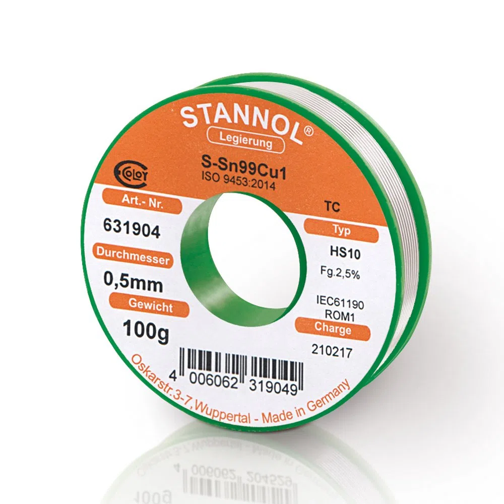 Stannol loetdraht tipo HS10 lega TC sn99cu1, 0,5 mm, 100 G, bobina da 1 pezzi, 631904